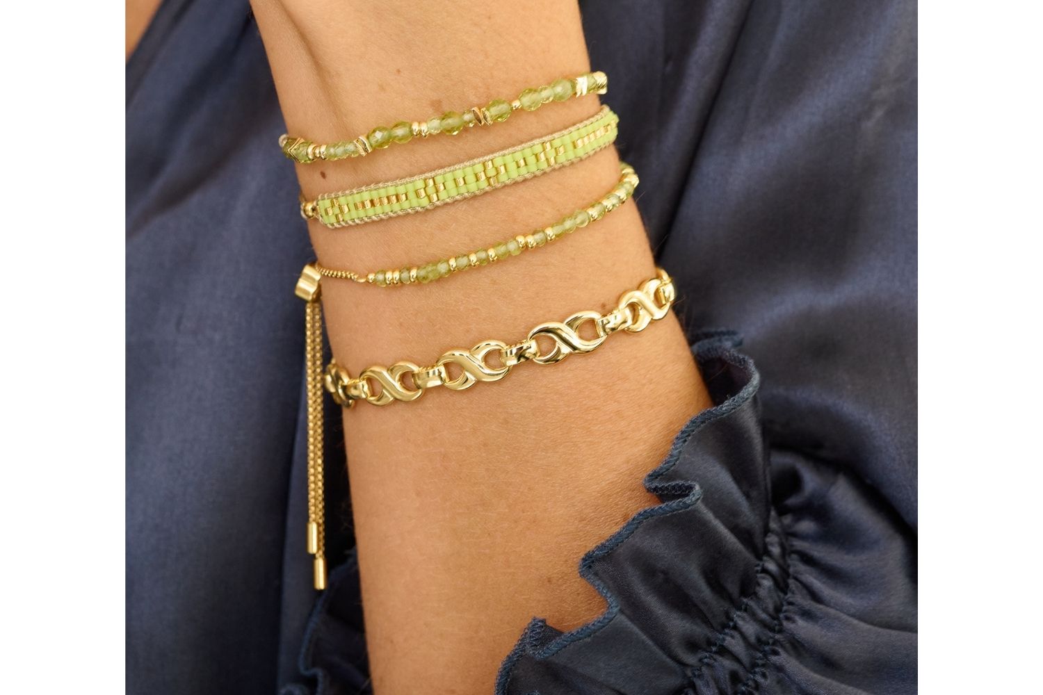 Bliss Gold Peridot Slider Bead Bracelet