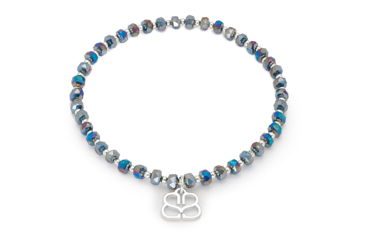 Prunus Navy & Silver Crystal Stretch Bracelet - Boho Betty