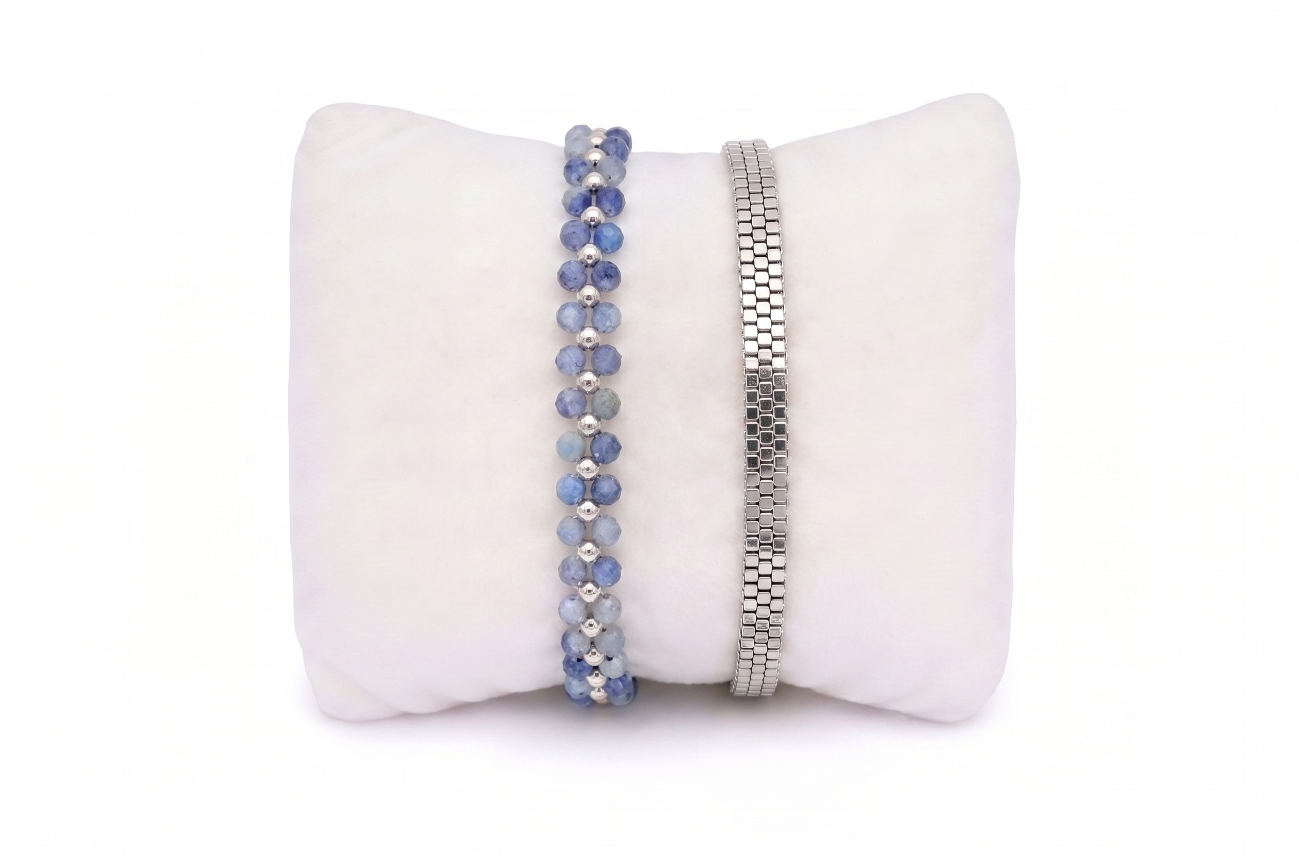 Samay Blue Aventurine & Silver Stacking Bracelets - Boho Betty USA