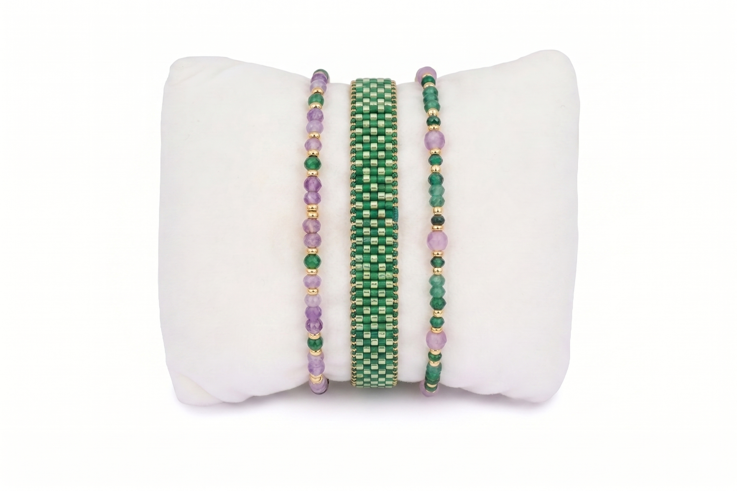 Samoa Green, Purple & Gold Bracelet Stack - Boho Betty USA