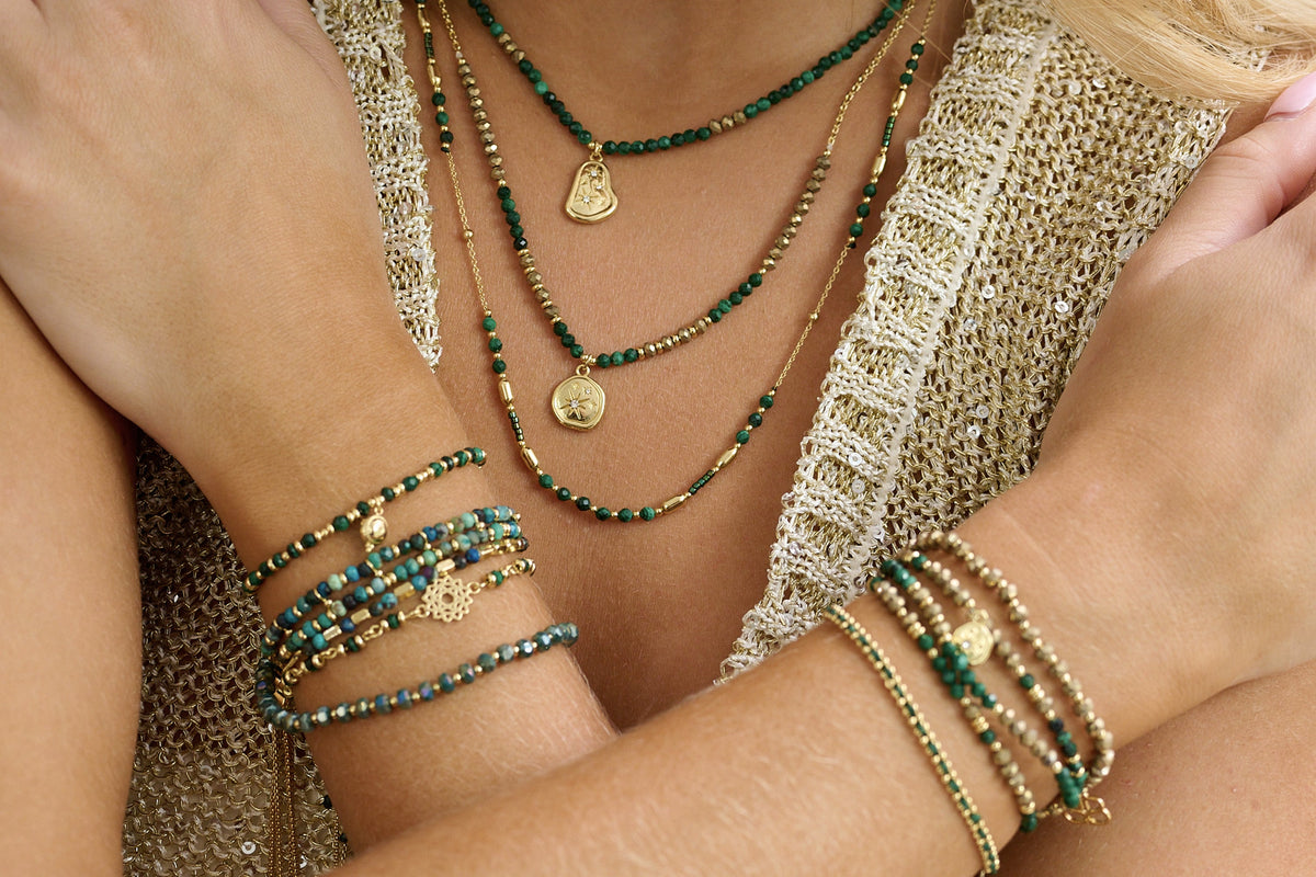 Verde Malachite bracelet with Allat Malachite necklace - Boho Betty