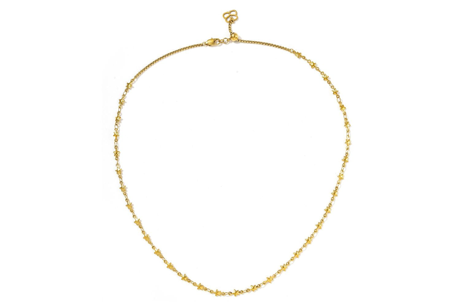 Solara Gold Star Chain Necklace with a delicate adjustable slider and tiny celestial stars along a fine gold chain.
