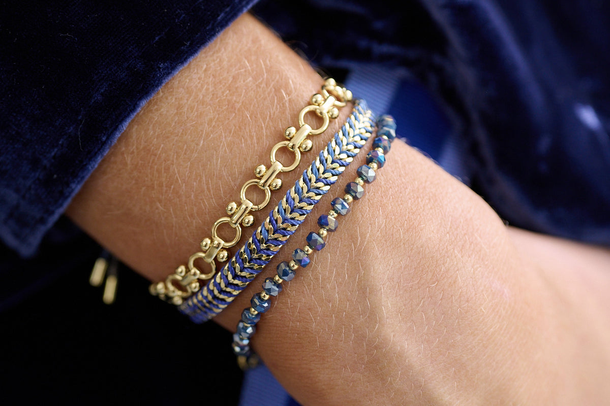 Prunus Navy & Gold bracelet stacked - Boho Betty