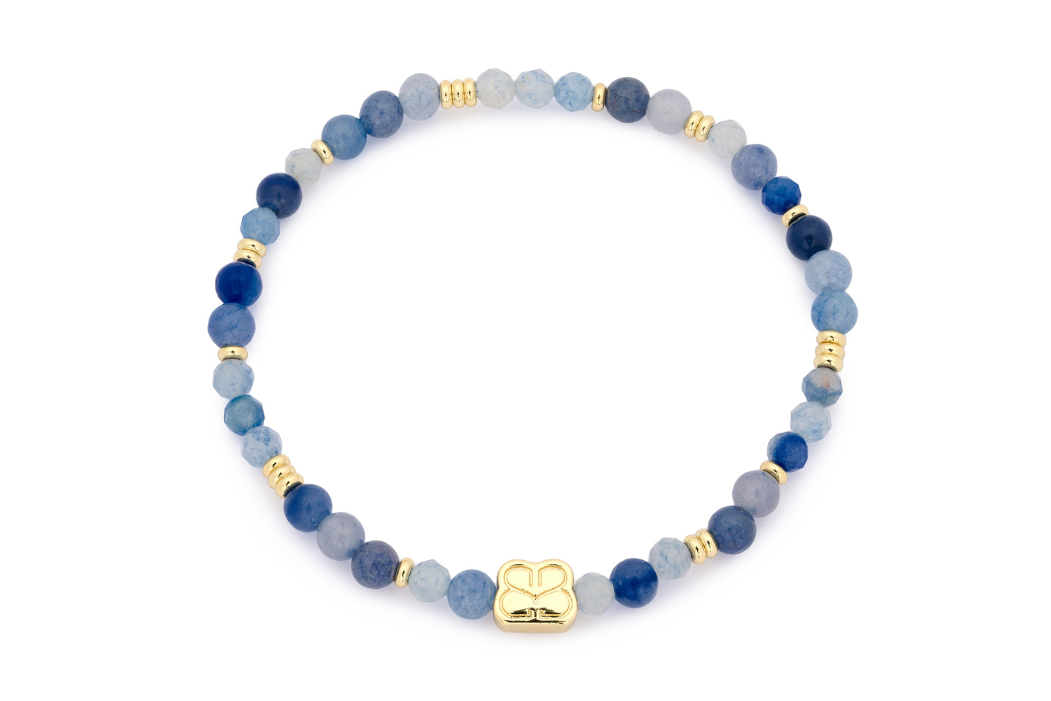 Wonder Blue Aventurine Gold Bracelet featuring natural blue aventurine gemstones, waterproof gold PVD accents and a comfortable stretch fit design.
