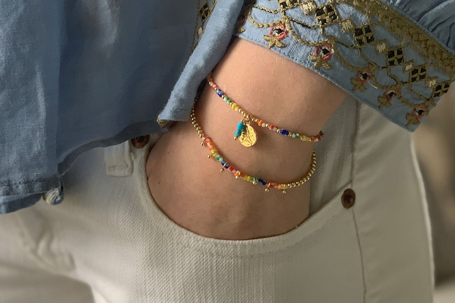 Amrum Multicolour & Gold Charm Bracelet - Boho Betty