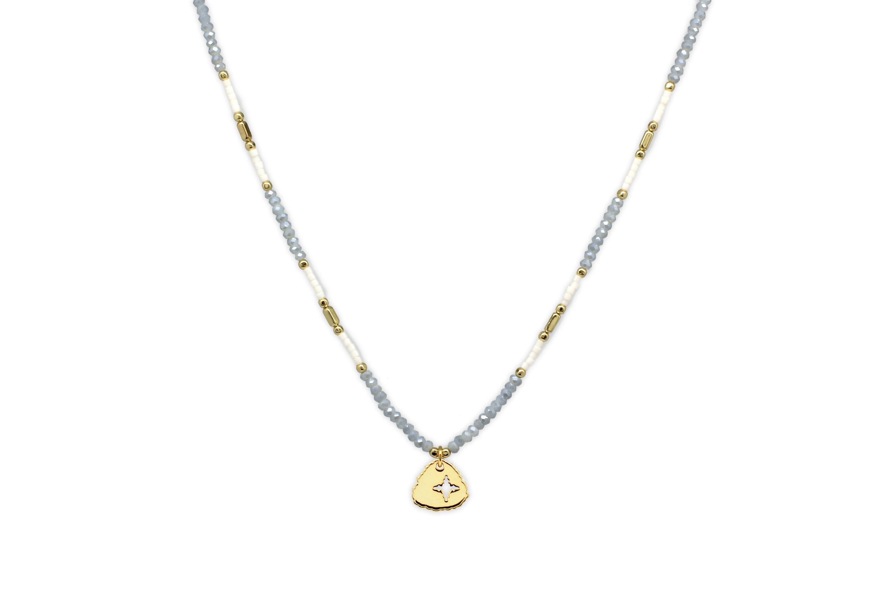 Apollo Grey & Gold Bead Short Necklace - Boho Betty