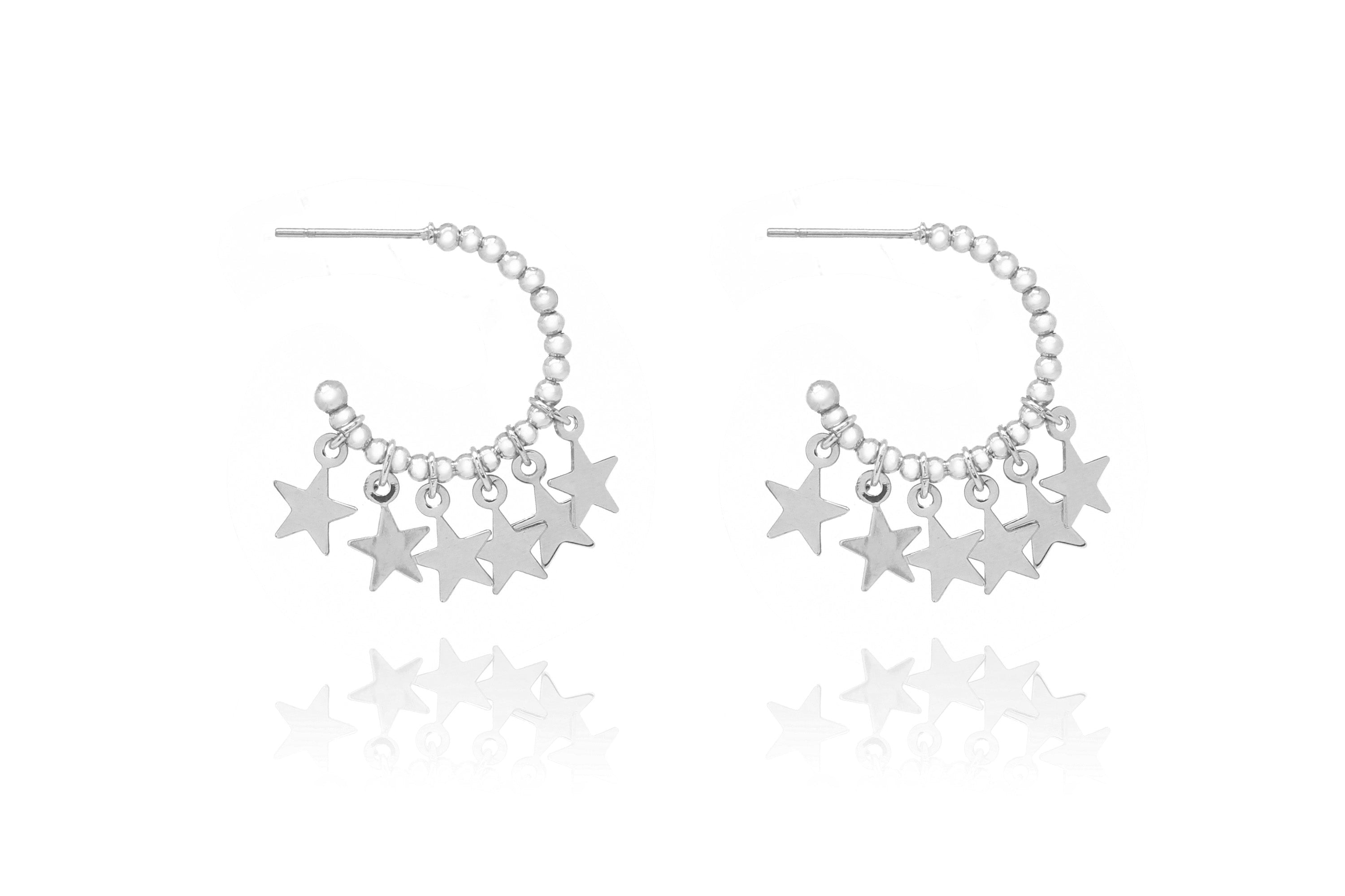 Aura Multi Star Silver Hoop Earrings - Boho Betty