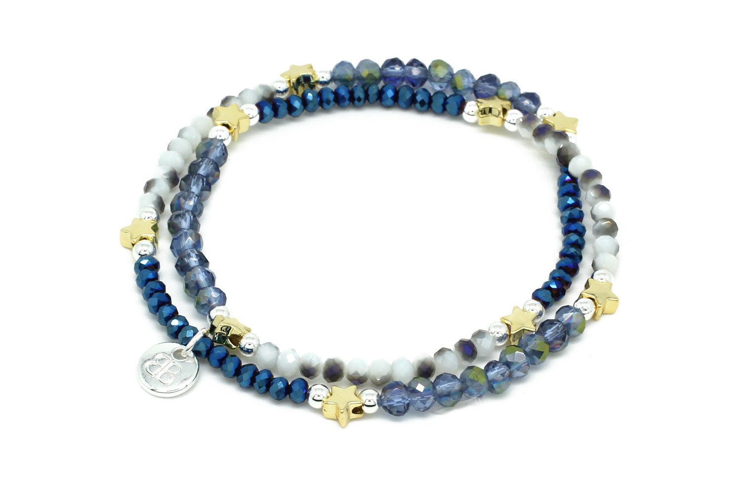 Harebell Blue & Gold Stretchy Wrap Bracelet - Boho Betty