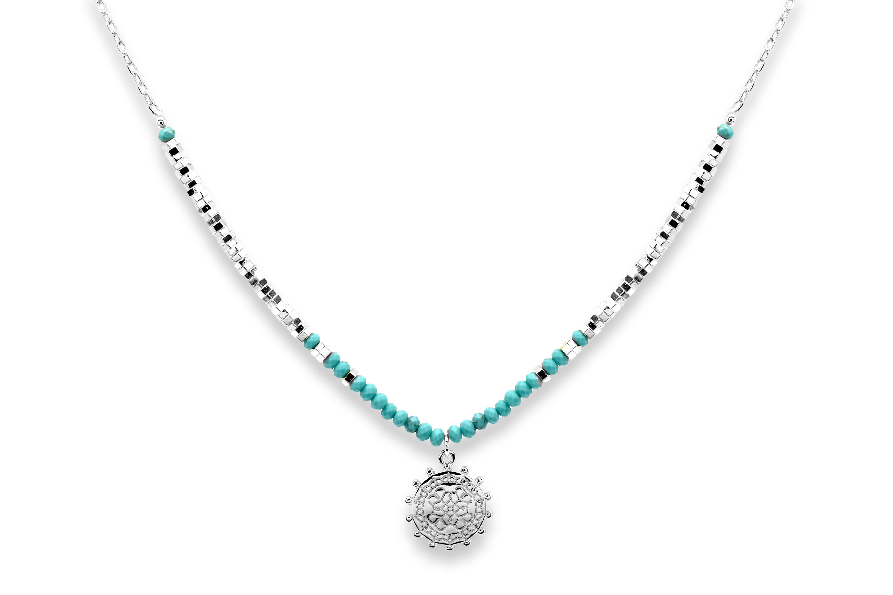 Hades Turquoise Silver Pendant Necklace - Boho Betty
