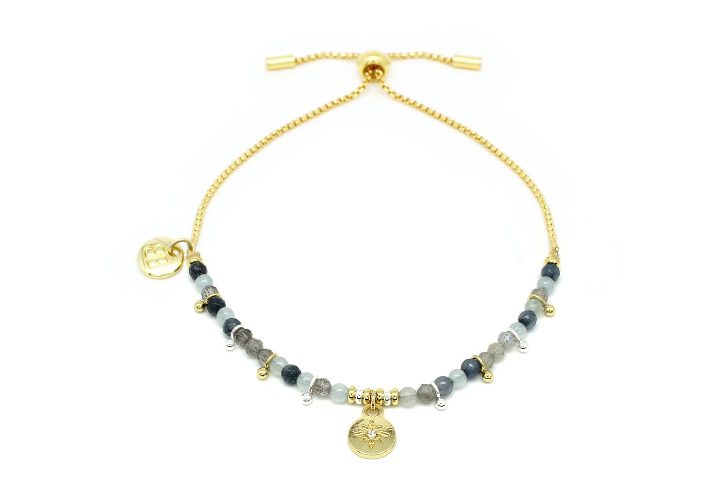 Nashira Denim & Gold Charm Gemstone Bracelet - Boho Betty