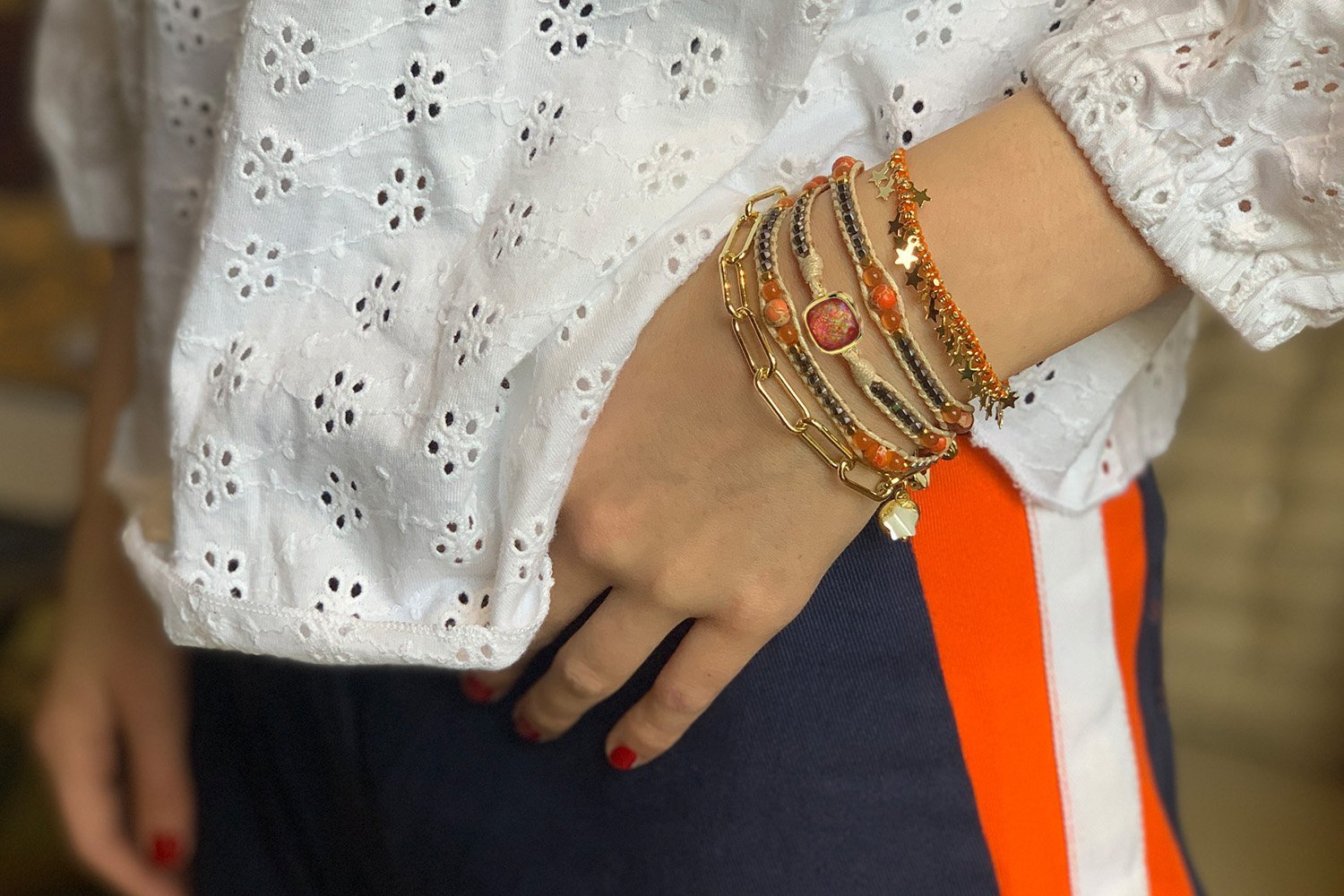 America Orange Gemstone 3 Wrap Bracelet - Boho Betty