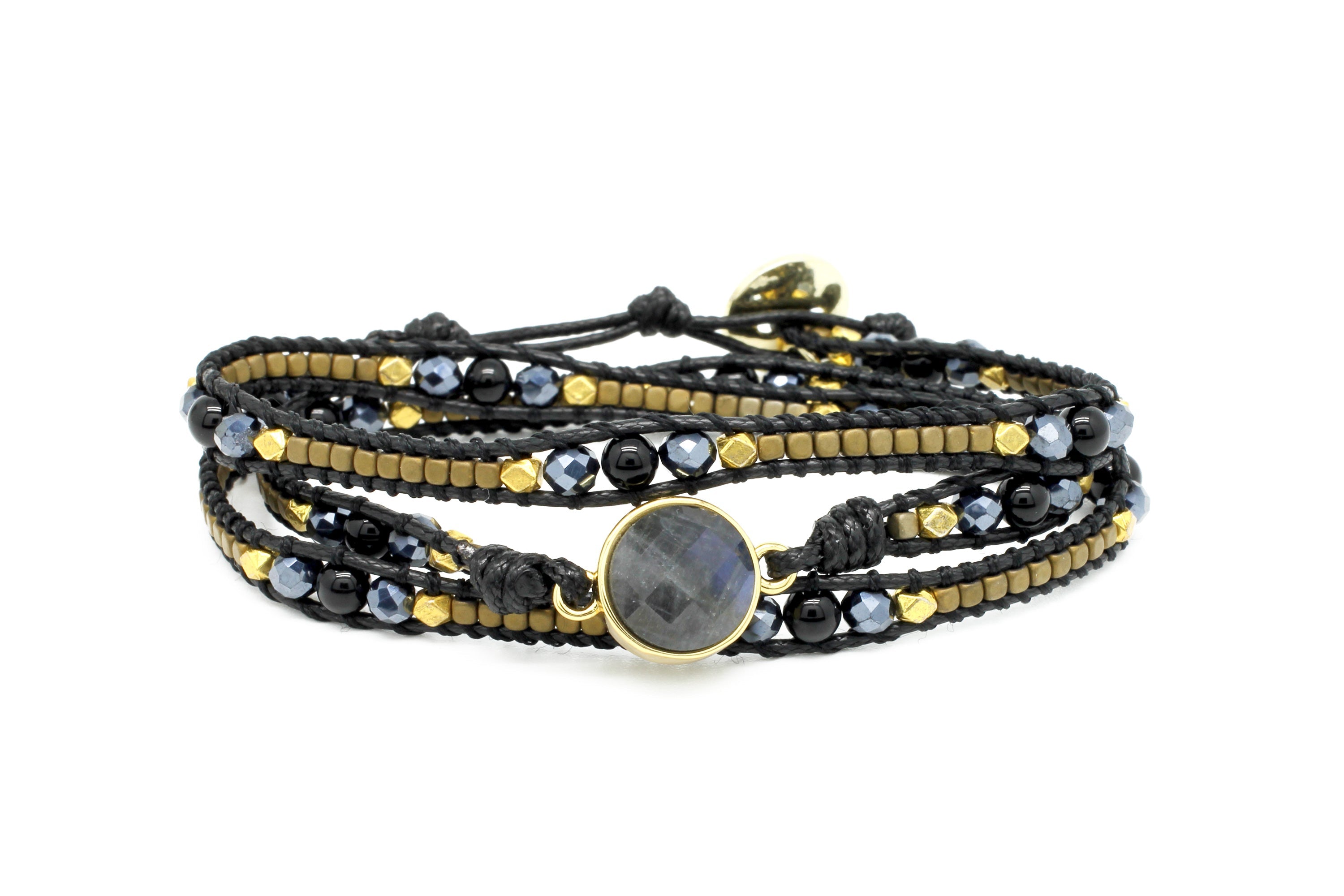 America Black Gemstone Wrap Bracelet - Boho Betty