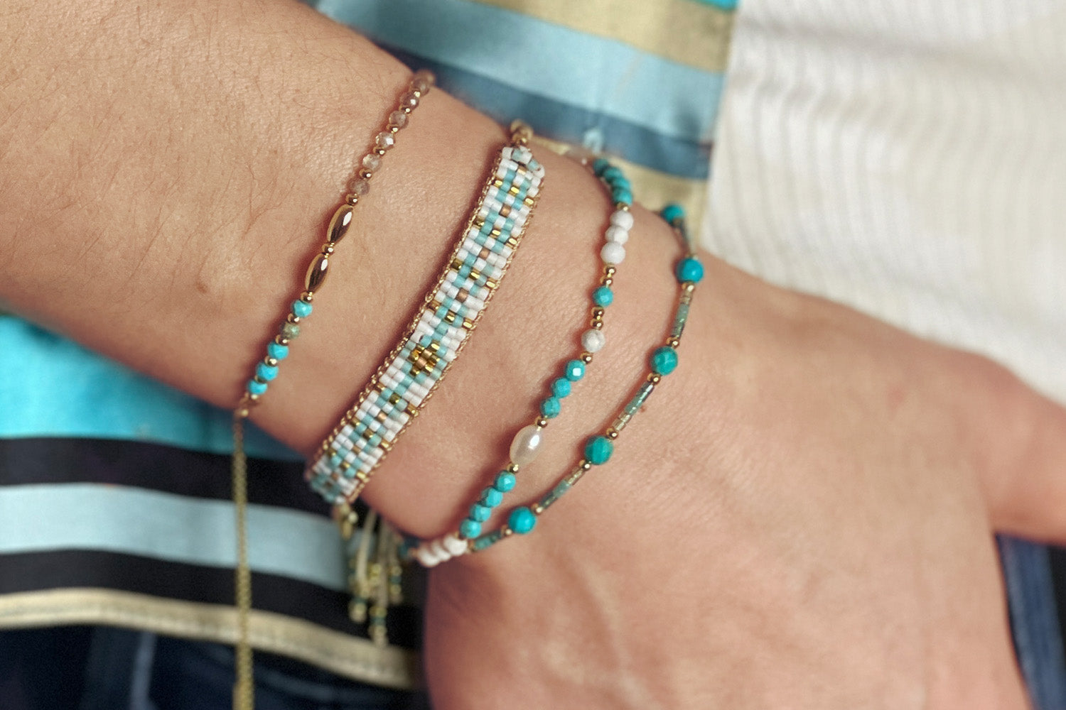 Bisbee Turquoise Gemstone Gold Bracelet - Boho Betty