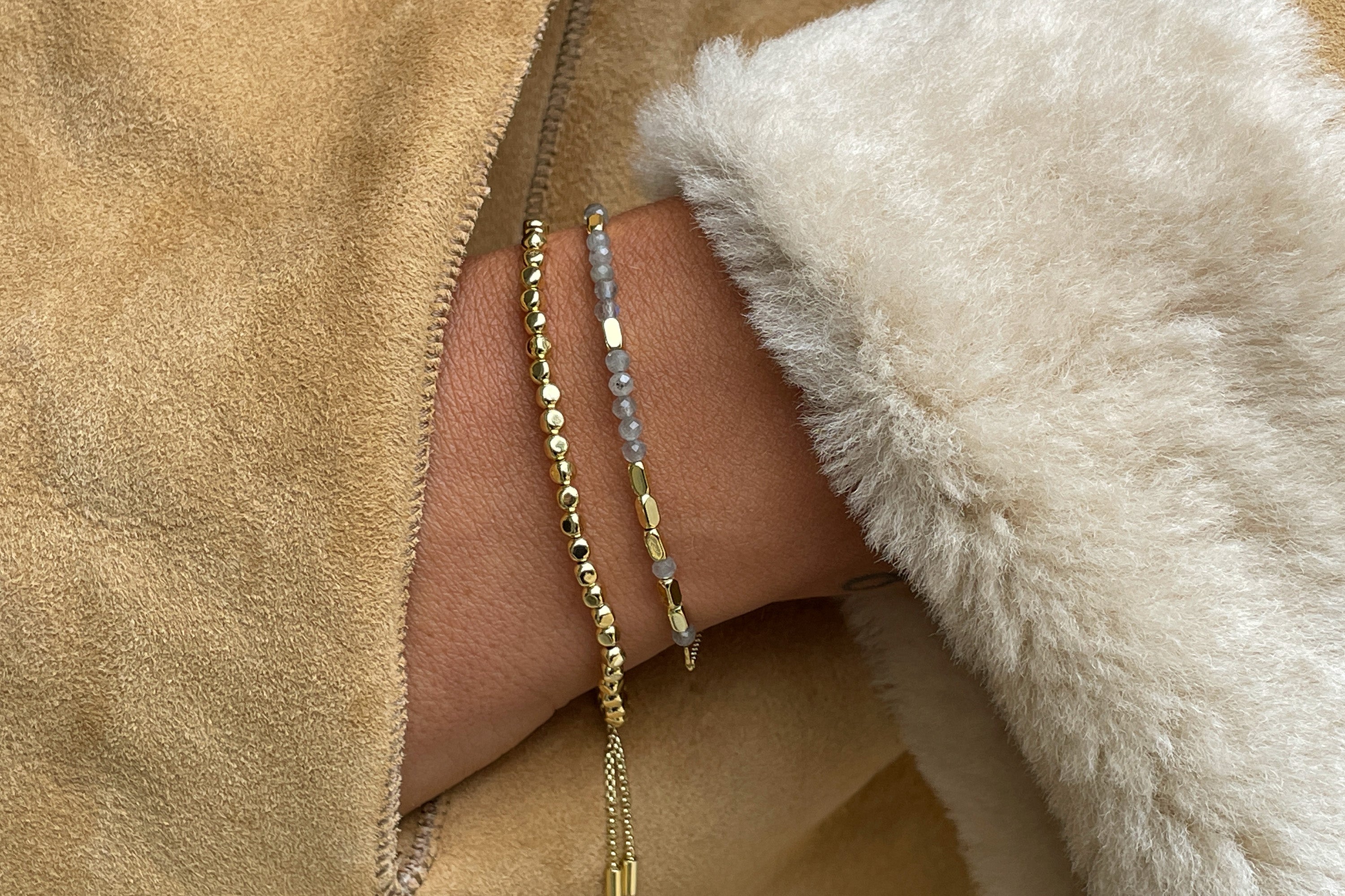 Morse Code Calming Gemstone Gold Bracelet - Boho Betty