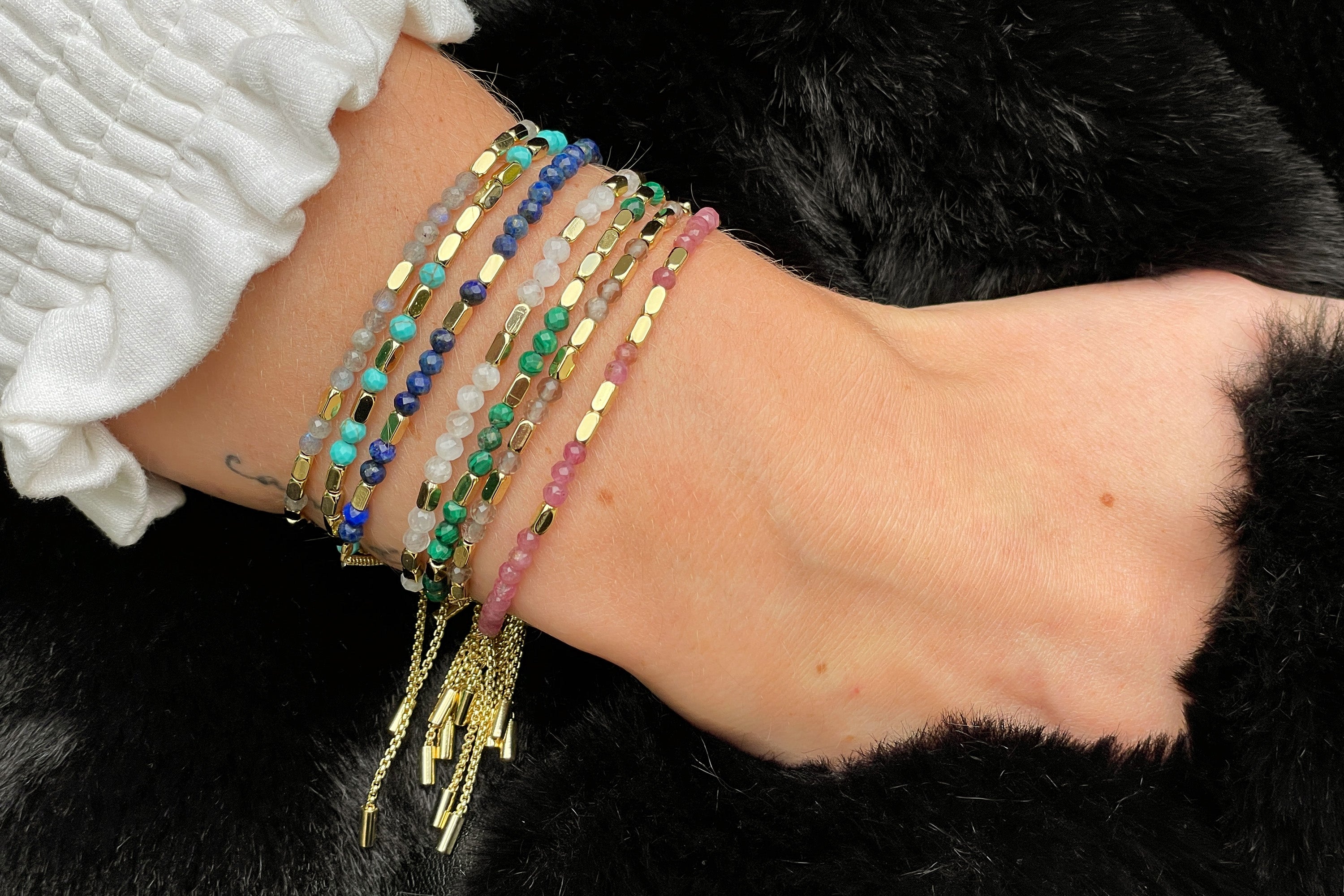 Morse Code Calming Gemstone Gold Bracelet - Boho Betty