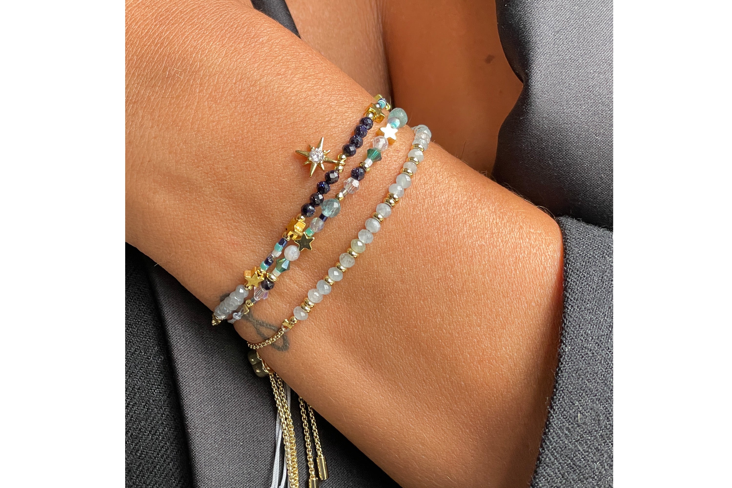 Mystical Rainbow Moonstone Gold Bracelet - Boho Betty