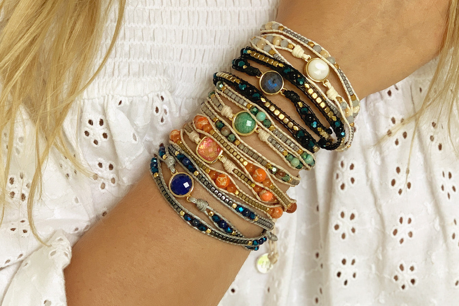 America Blue & Gold Lapis Lazuli Gemstone Wrap Bracelet - Boho Betty