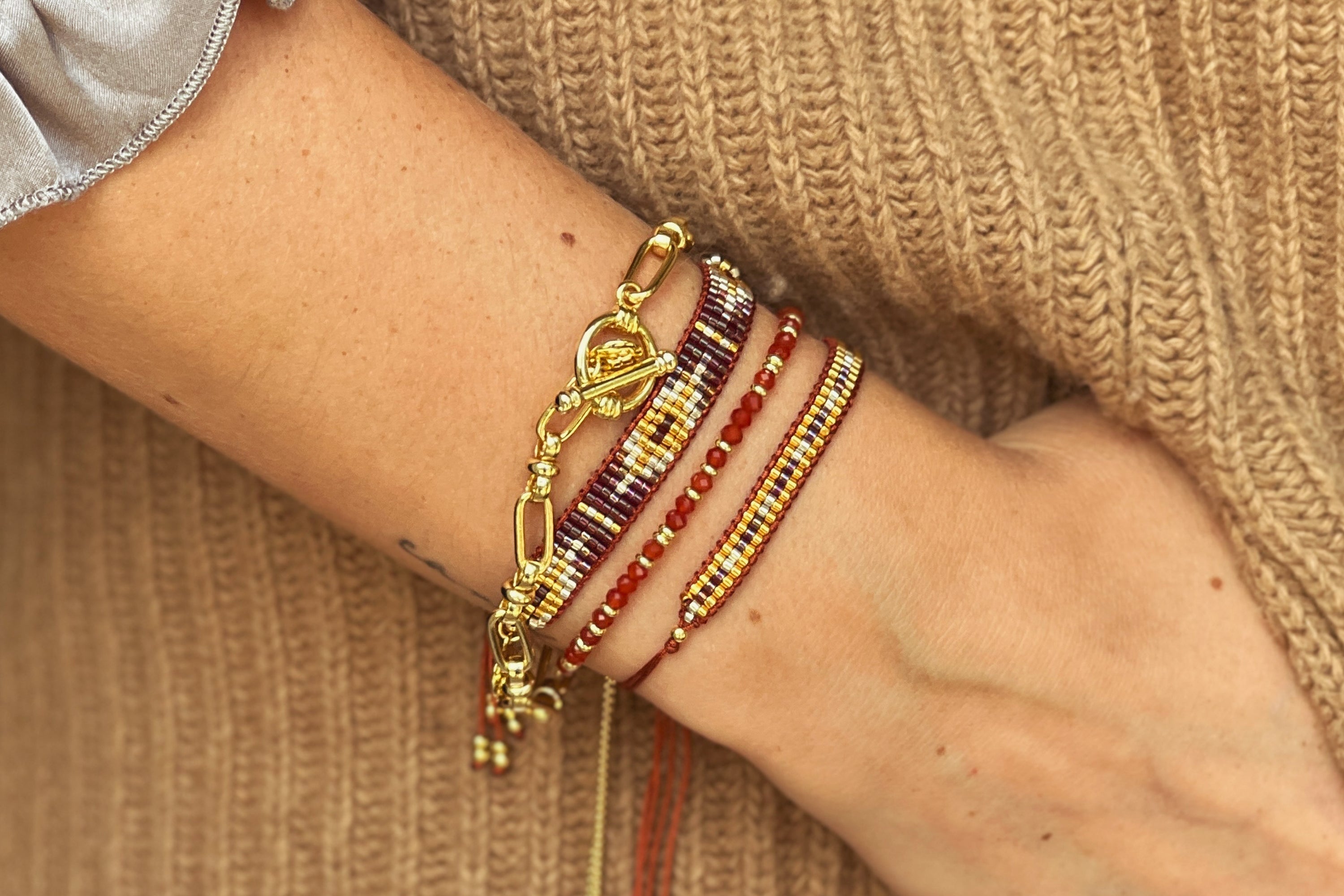 Starshine Burgundy Beaded Friendship Bracelet - Boho Betty