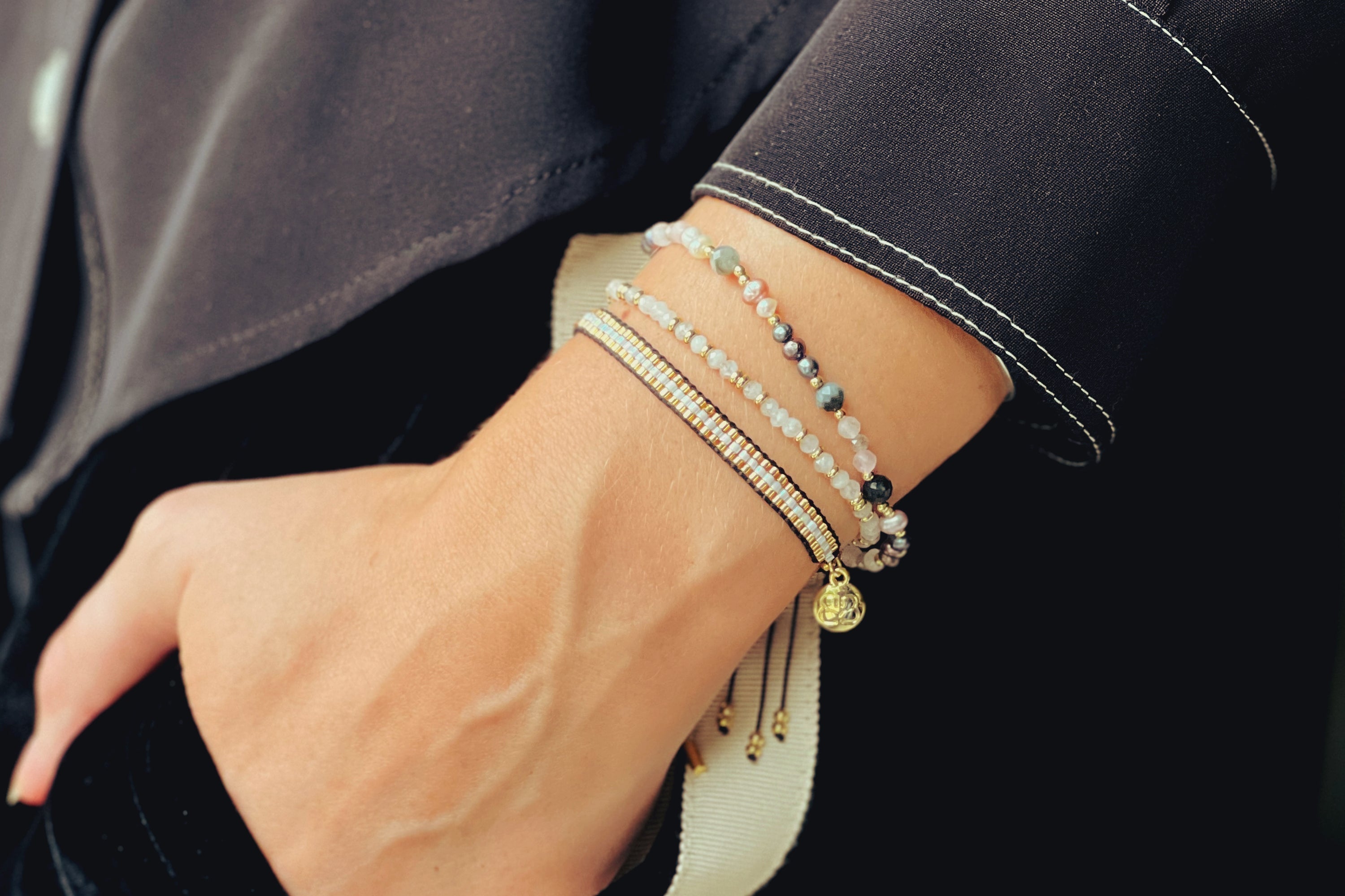 Faith Gold & Black Beaded Friendship Bracelet - Boho Betty