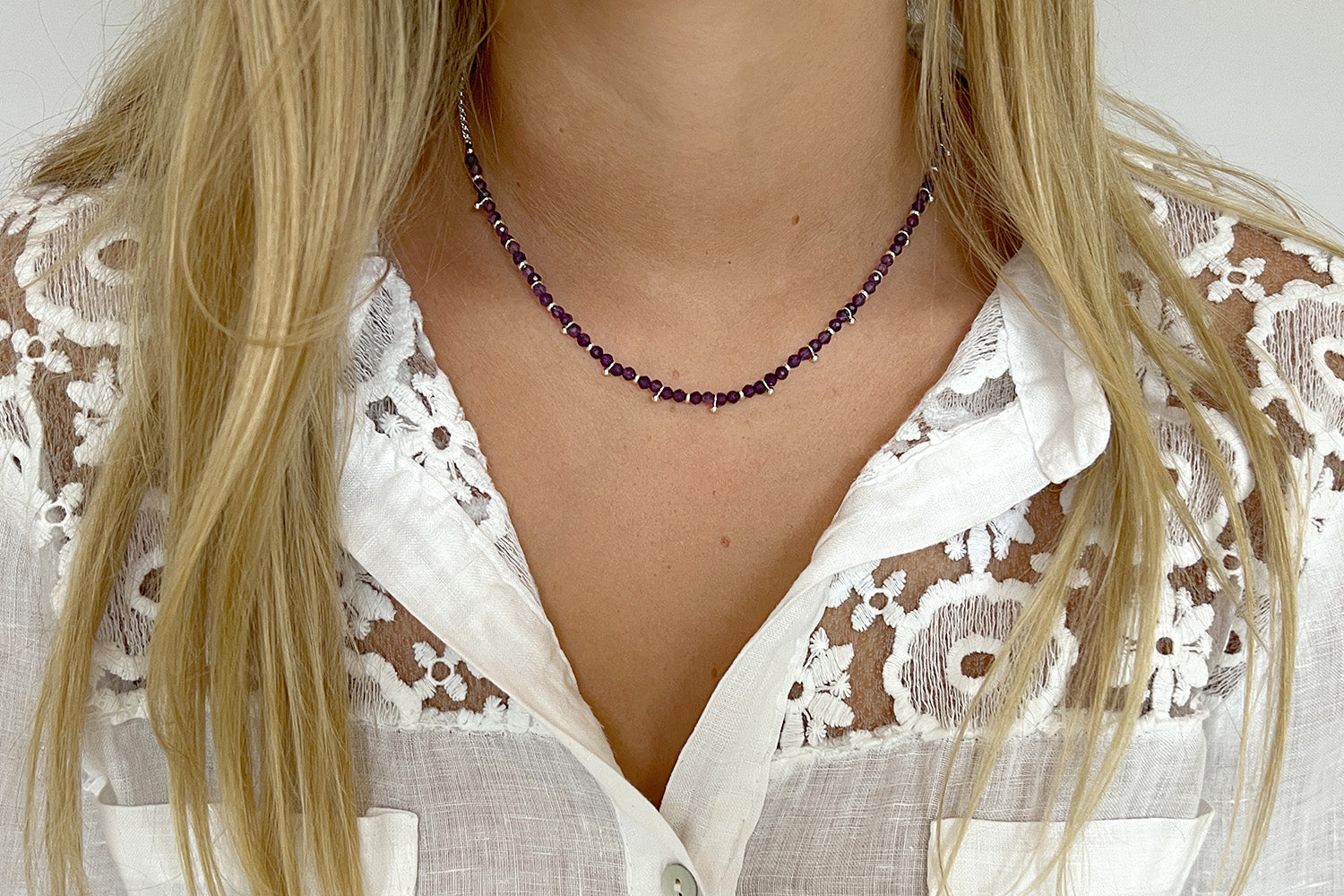 Salus Amethyst Gemstone Silver Necklace - Boho Betty