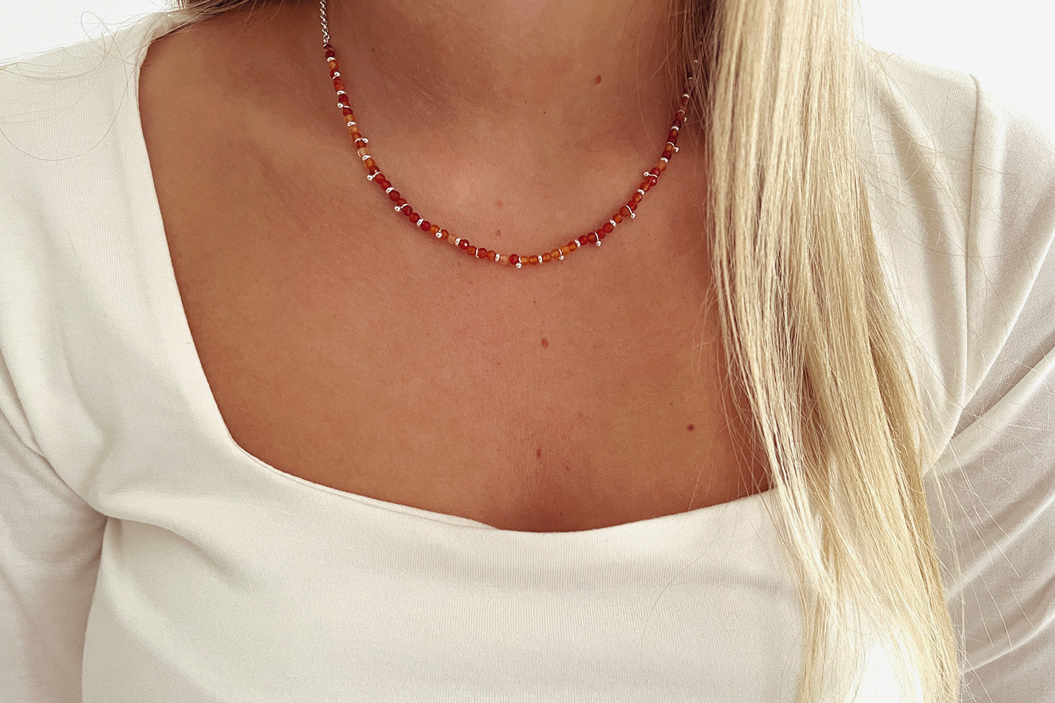 Salus Cornelian Gemstone Silver Necklace - Boho Betty
