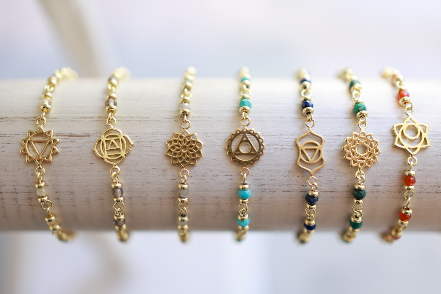 Third Eye Chakra Gemstone Bracelet Gold - Boho Betty