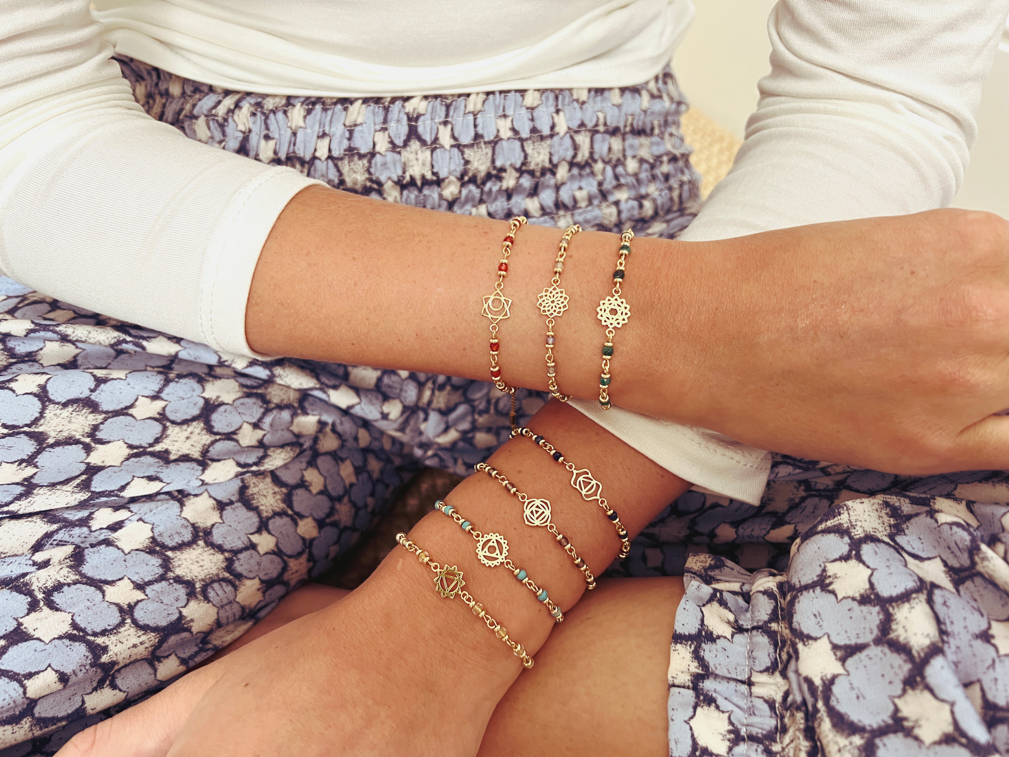 Crown Chakra Gemstone Gold Bracelet - Boho Betty