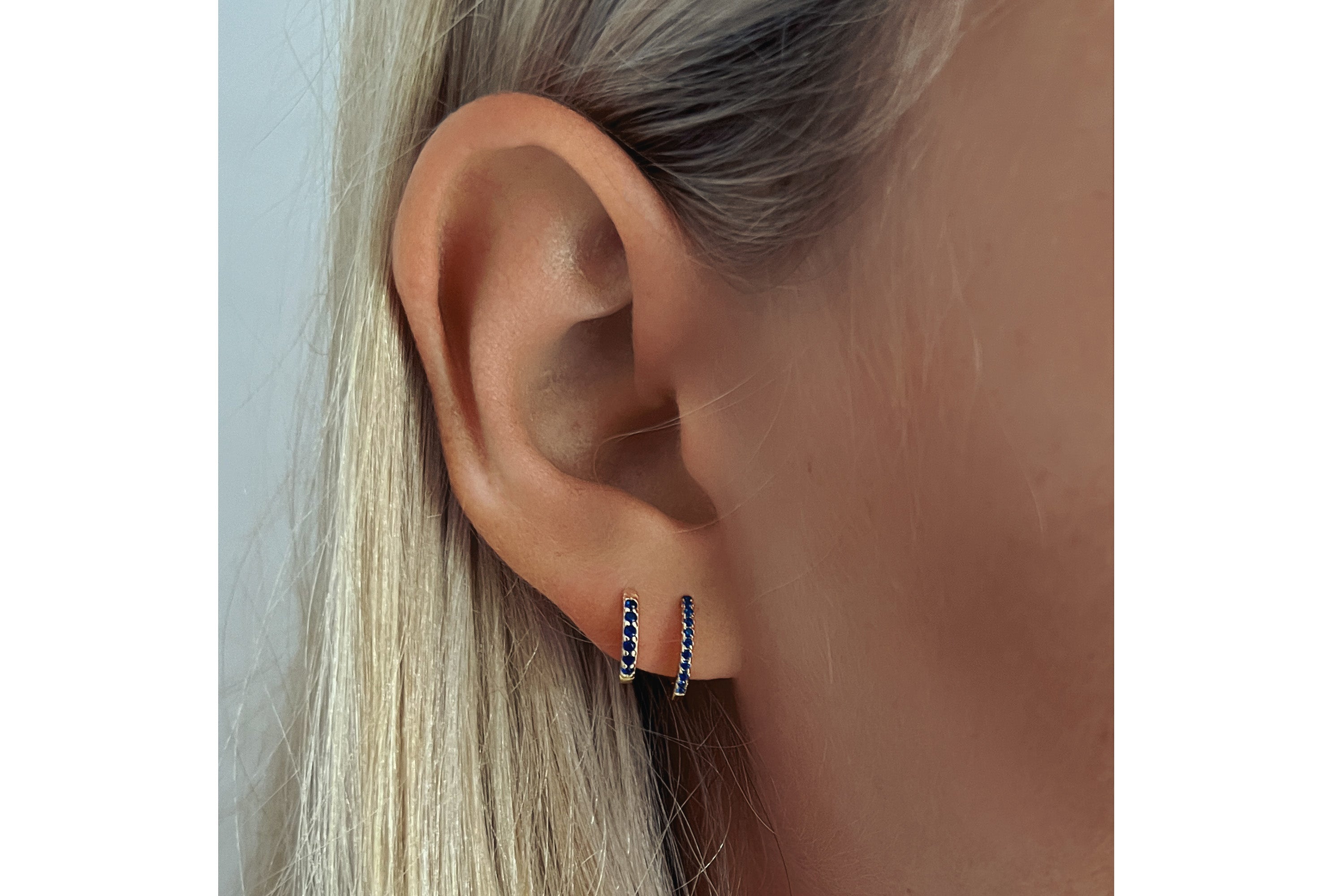 Dorval Sapphire CZ Gold Hoop Huggies Earrings - Boho Betty