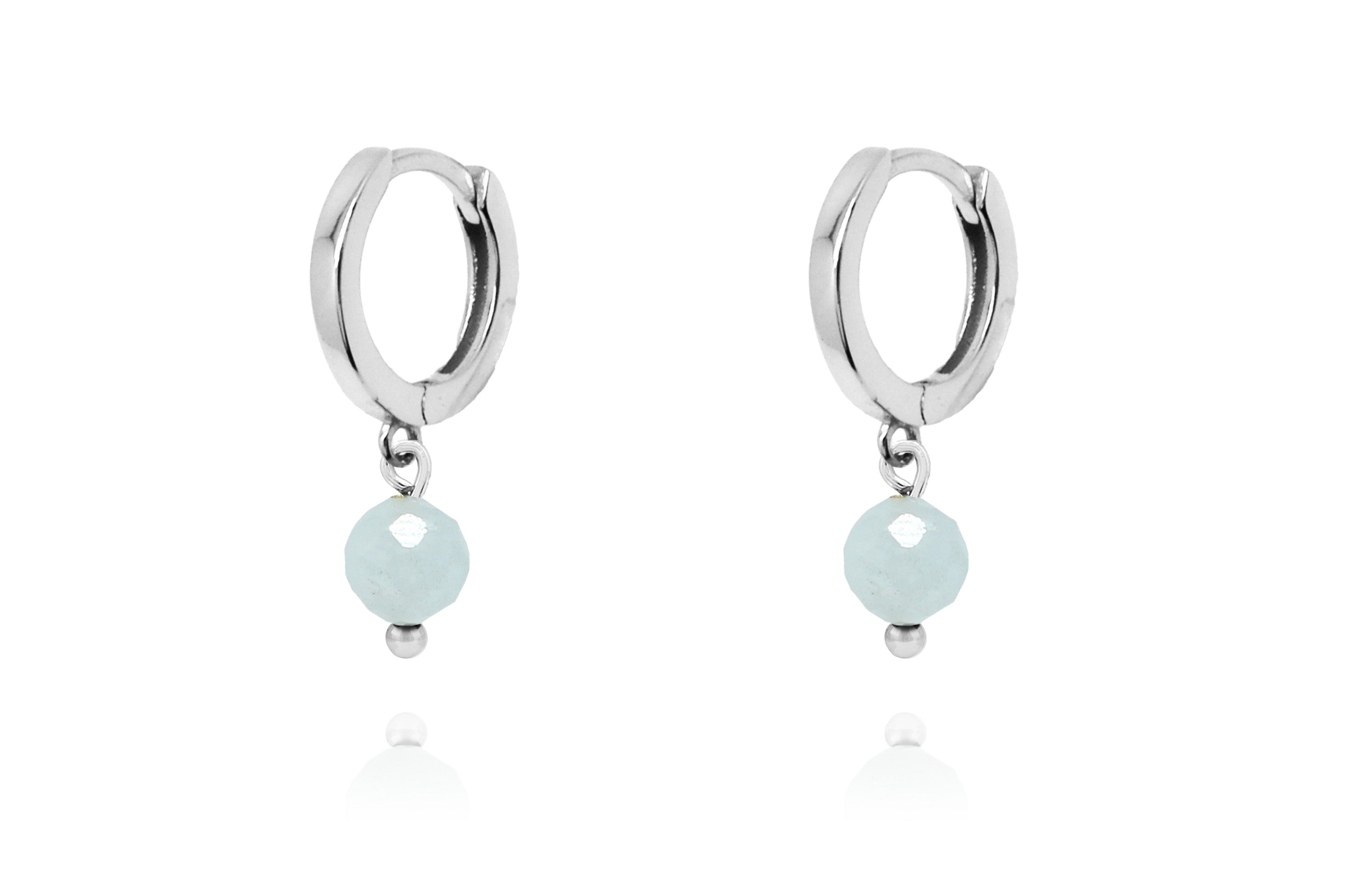 March Birthstone Earrings - Silver & Aquamarine - Boho Betty