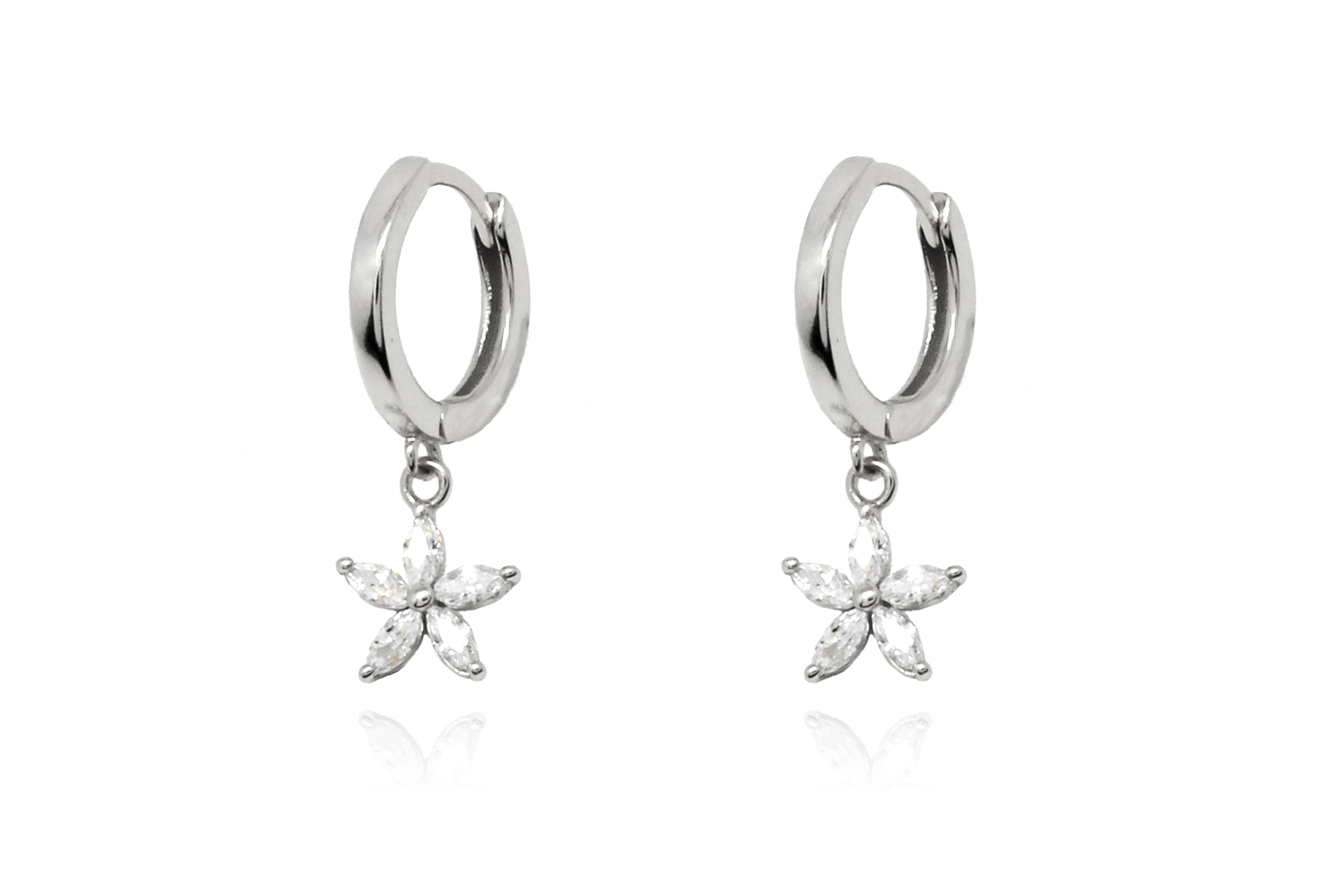 Faris Silver Flower CZ Hoop Earrings - Boho Betty