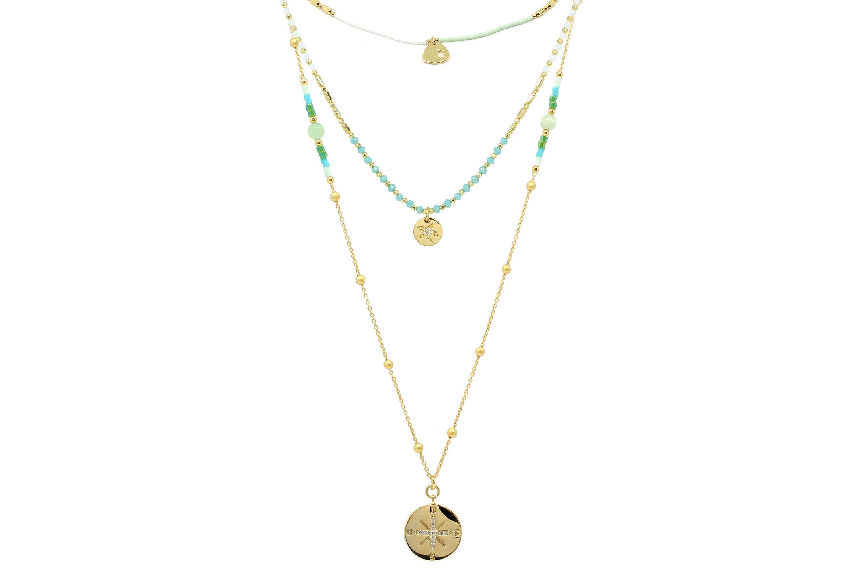 Garuda Gold Mint 3 Layered Necklace Set - Boho Betty