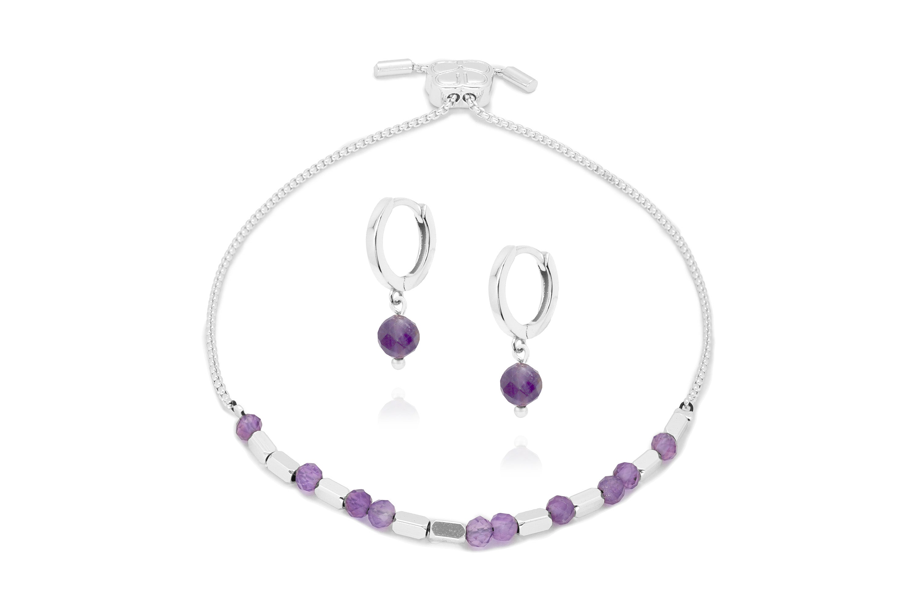 Morse Code Gemstone Silver Bracelet & Earring Gift Set