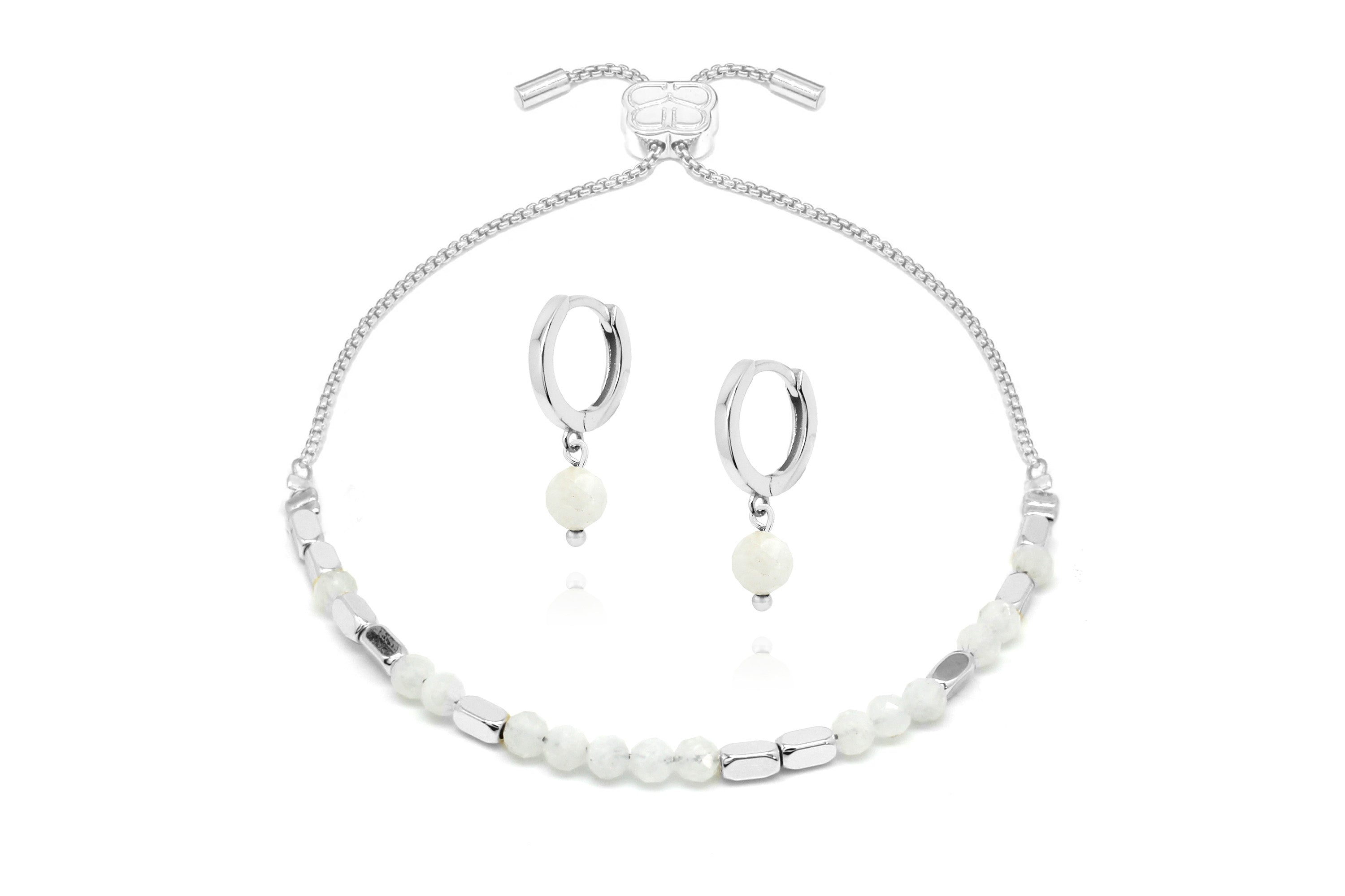 Morse Code Gemstone Silver Bracelet & Earring Gift Set