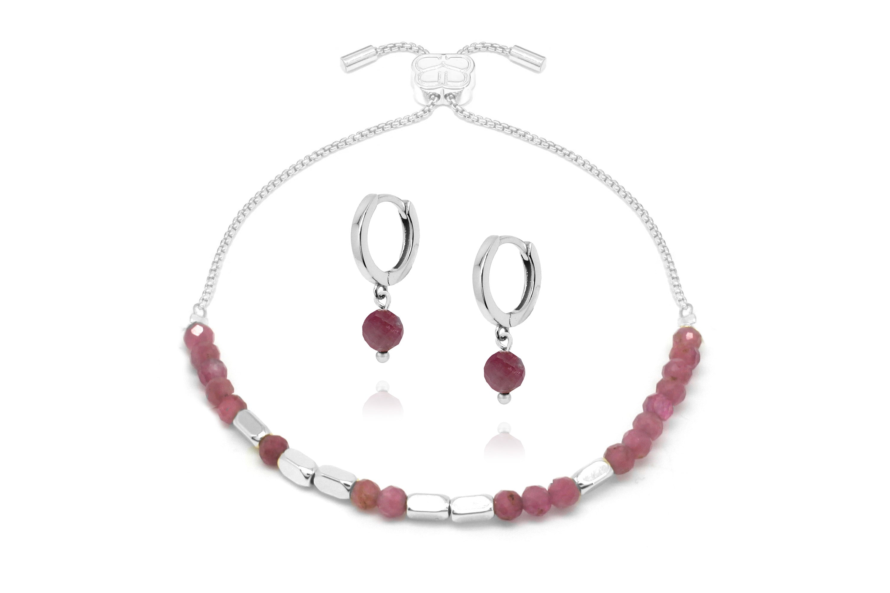 Morse Code Gemstone Silver Bracelet & Earring Gift Set