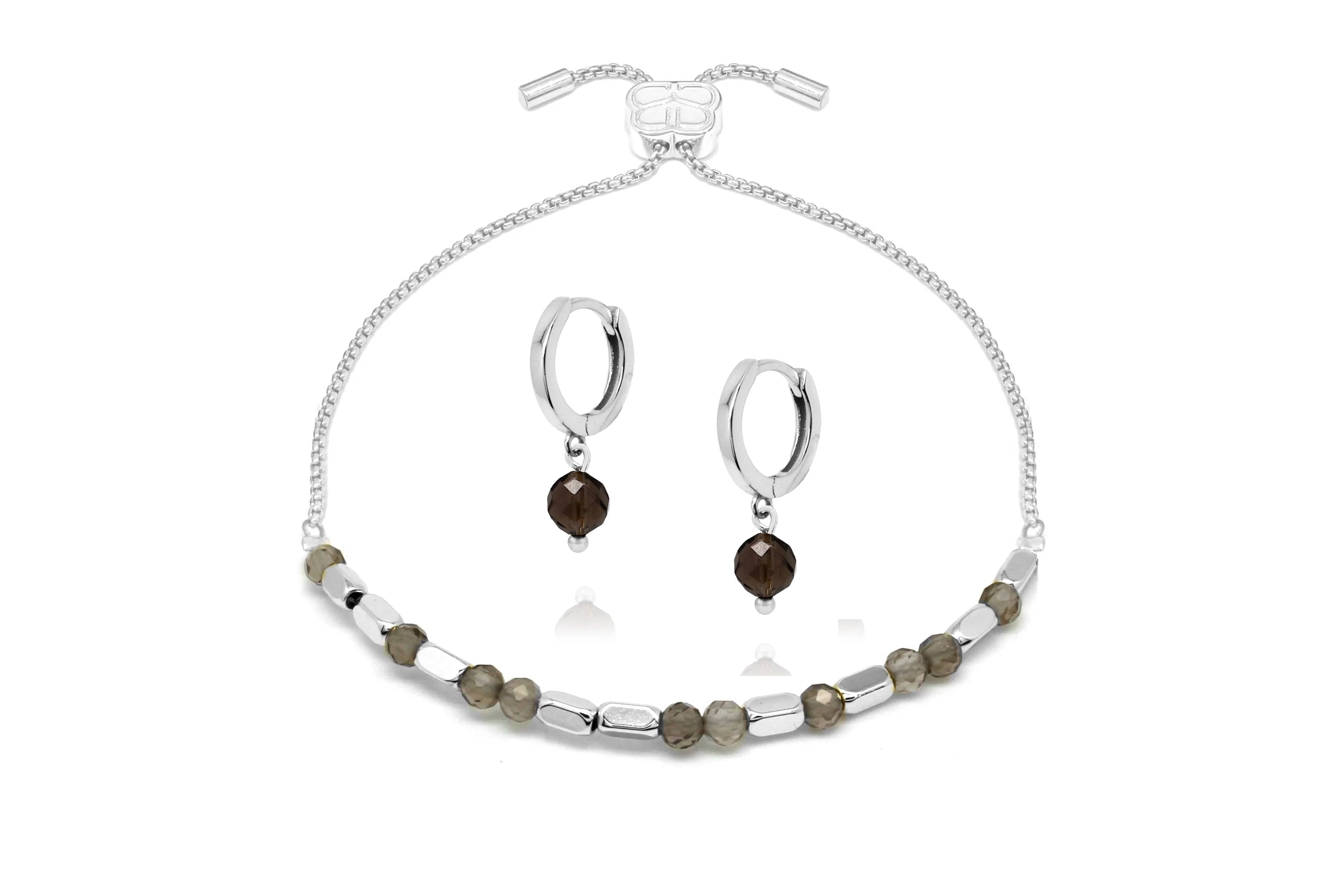 Morse Code Gemstone Silver Bracelet & Earring Gift Set