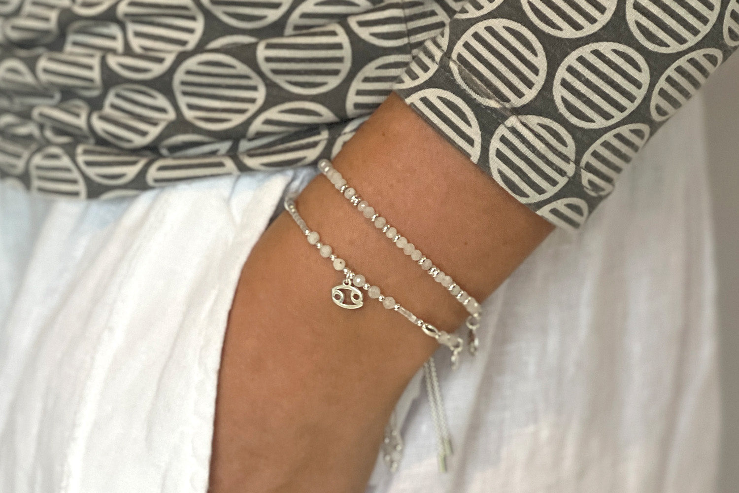 Cancer Zodiac Gemstone Silver Bracelet - Boho Betty