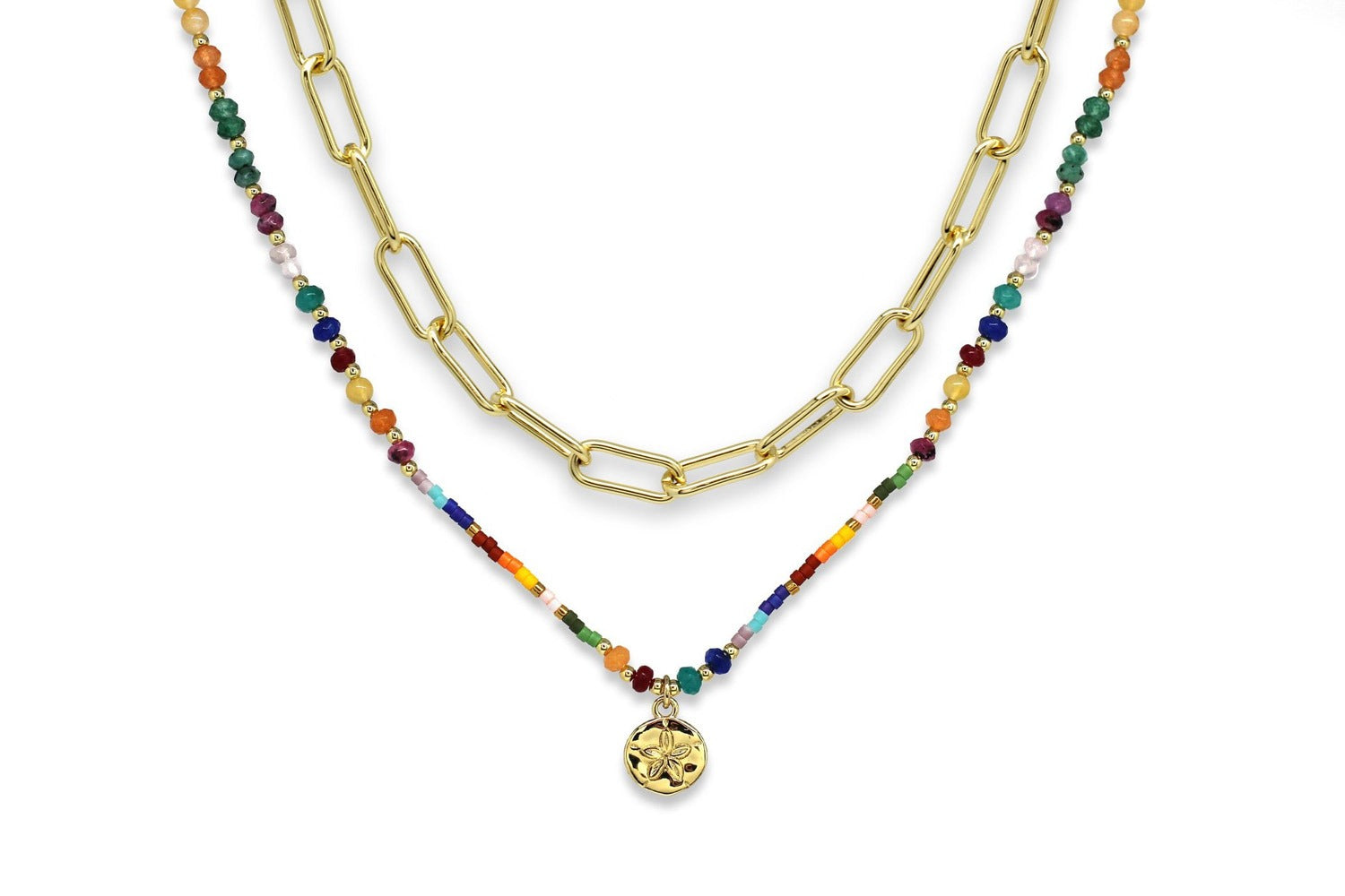 Jutuma Multi colour Beaded 2 Layer Necklace Set - Boho Betty