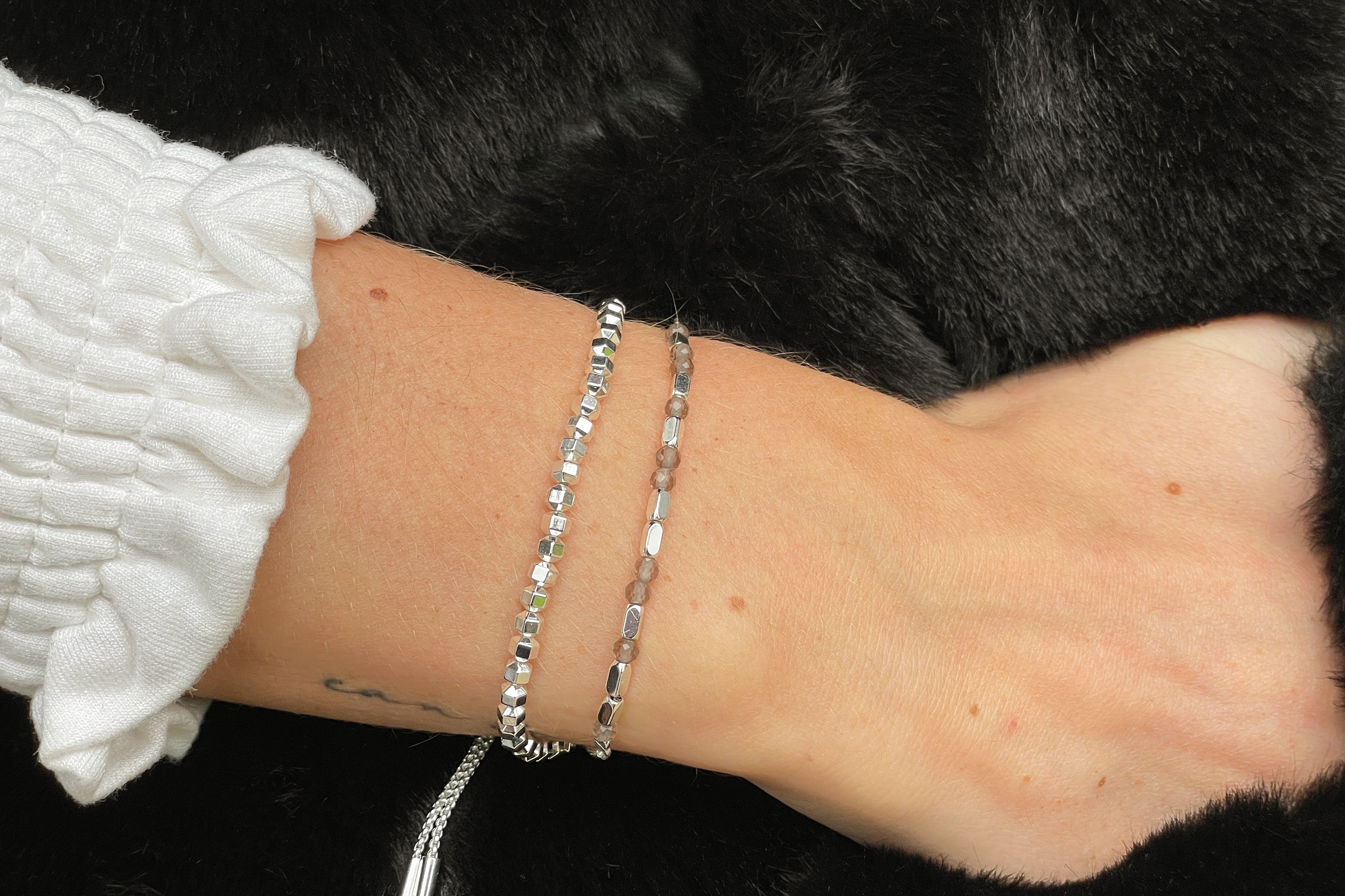 Morse Code Calming Gemstone Silver Bracelet - Boho Betty