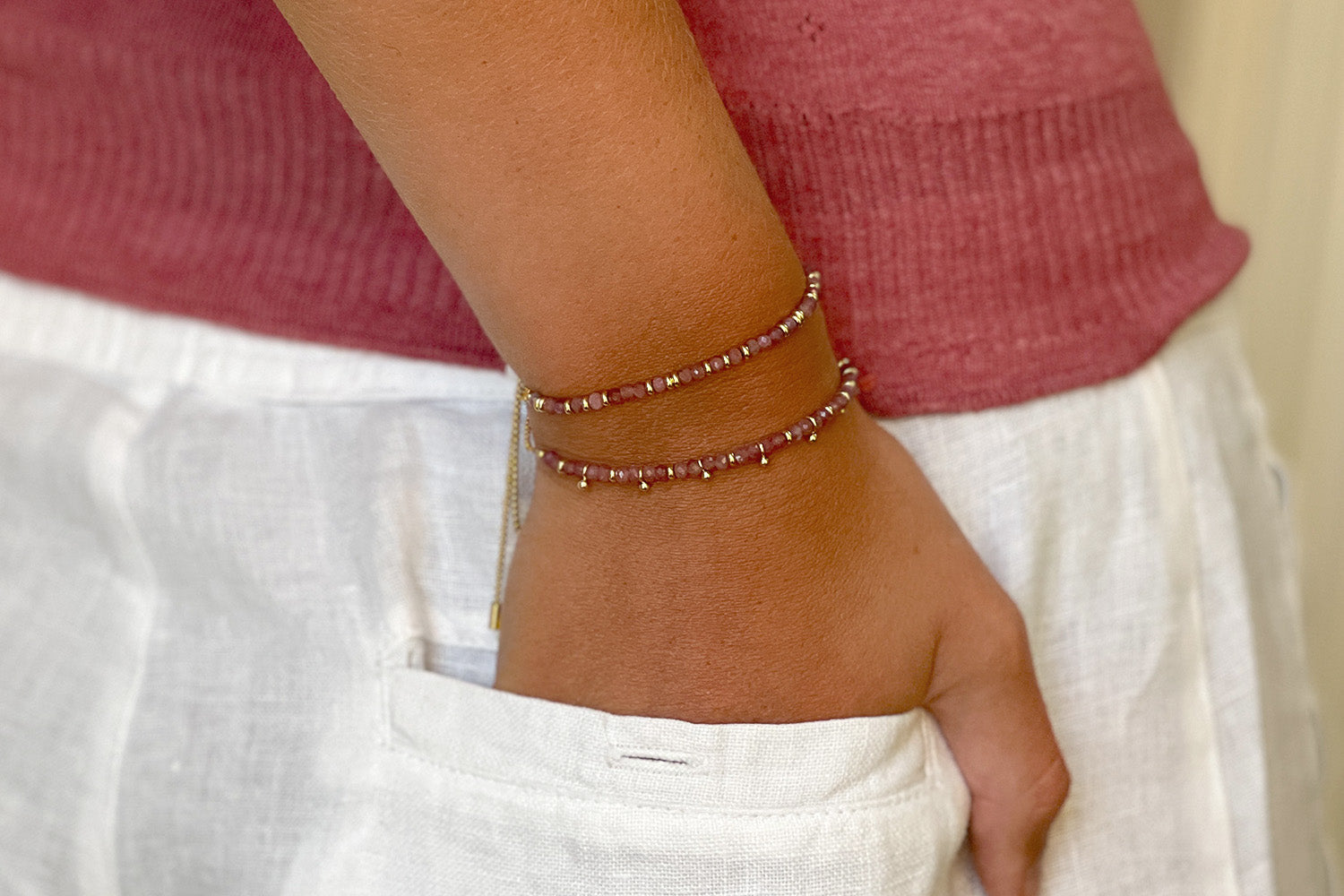 Mystical Pink Tourmaline Gold Bracelet - Boho Betty
