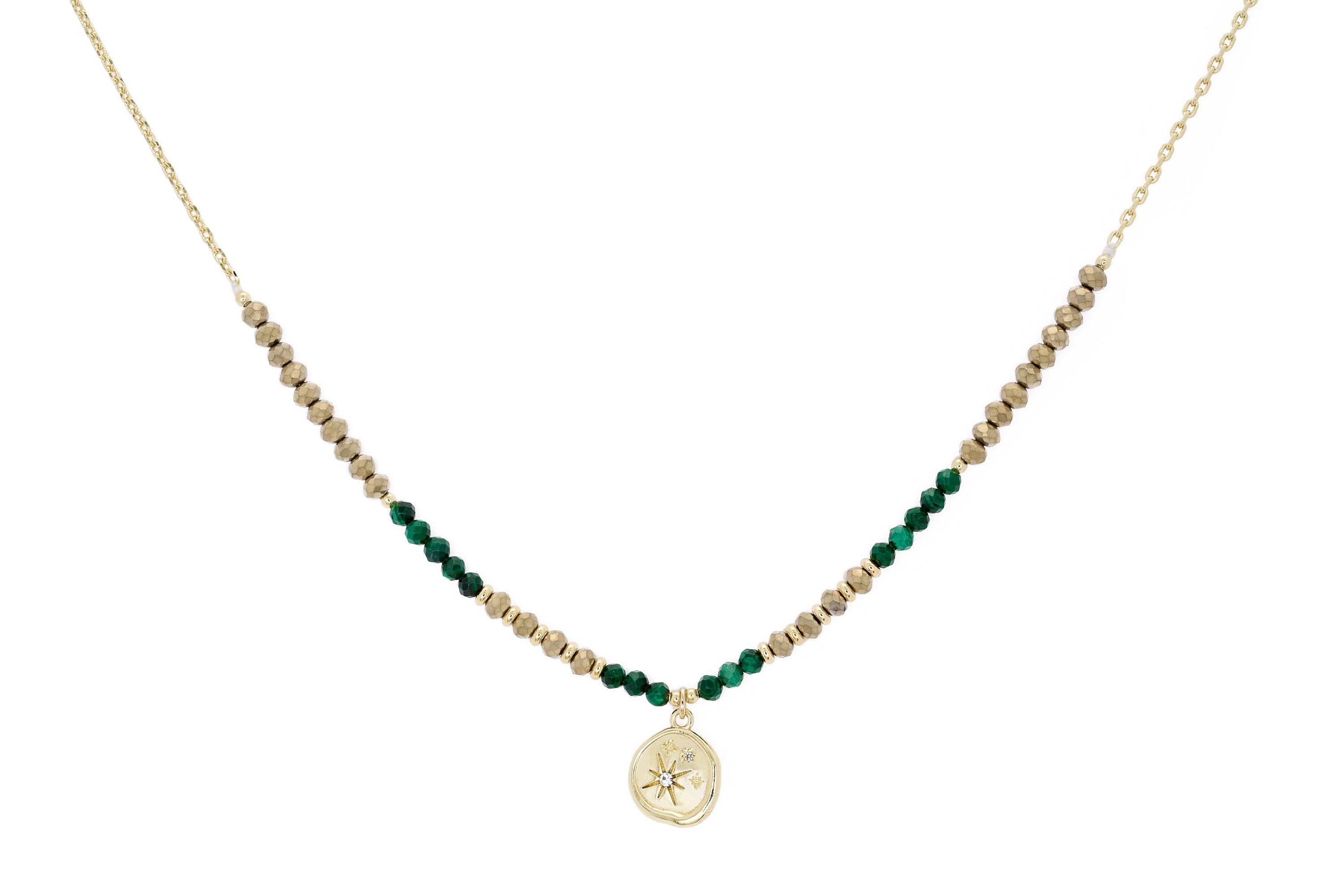 Allat Malachite and Gold Gemstone Necklace - Boho Betty