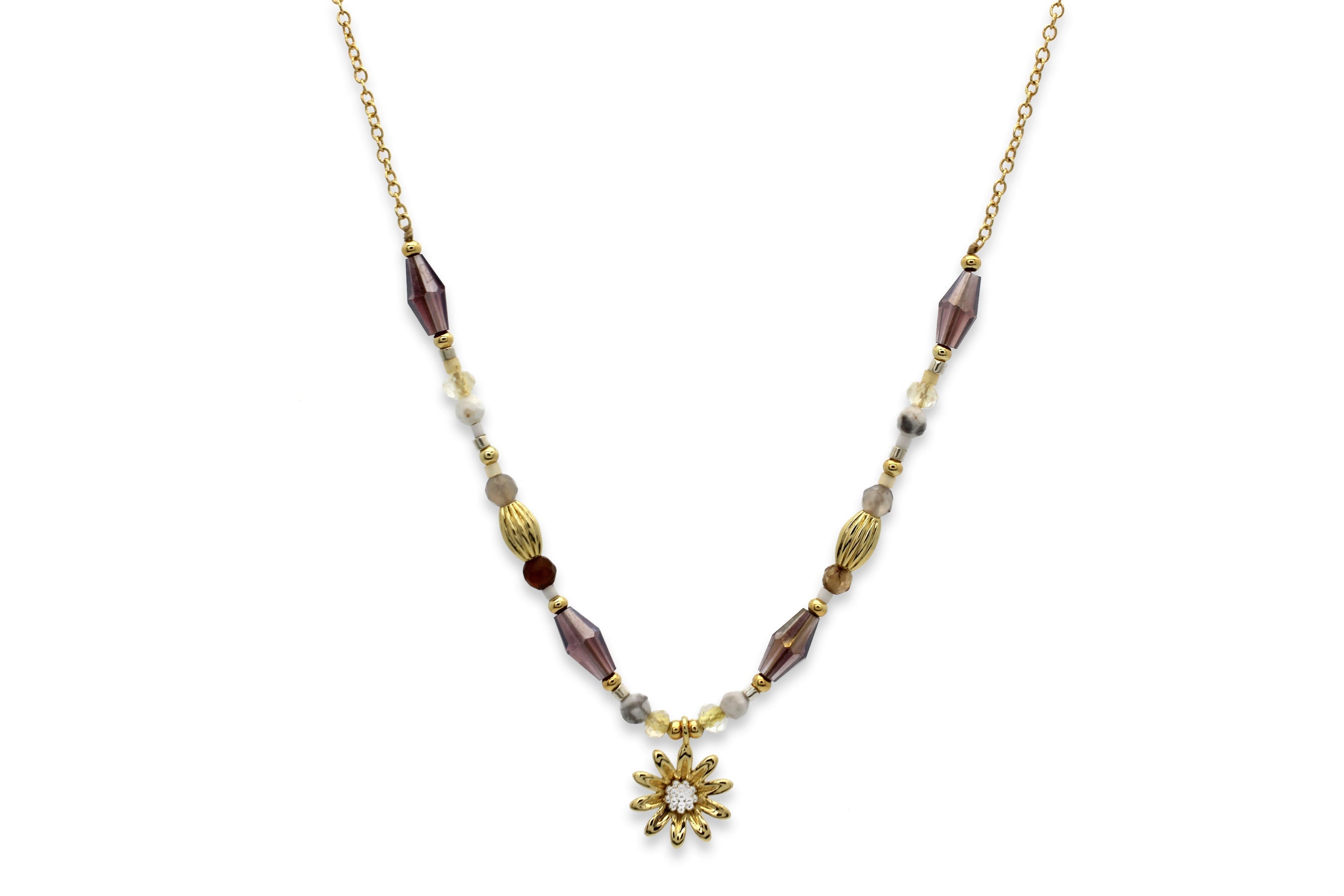 Banu Sun Pendant Gemstone Gold Necklace - Boho Betty