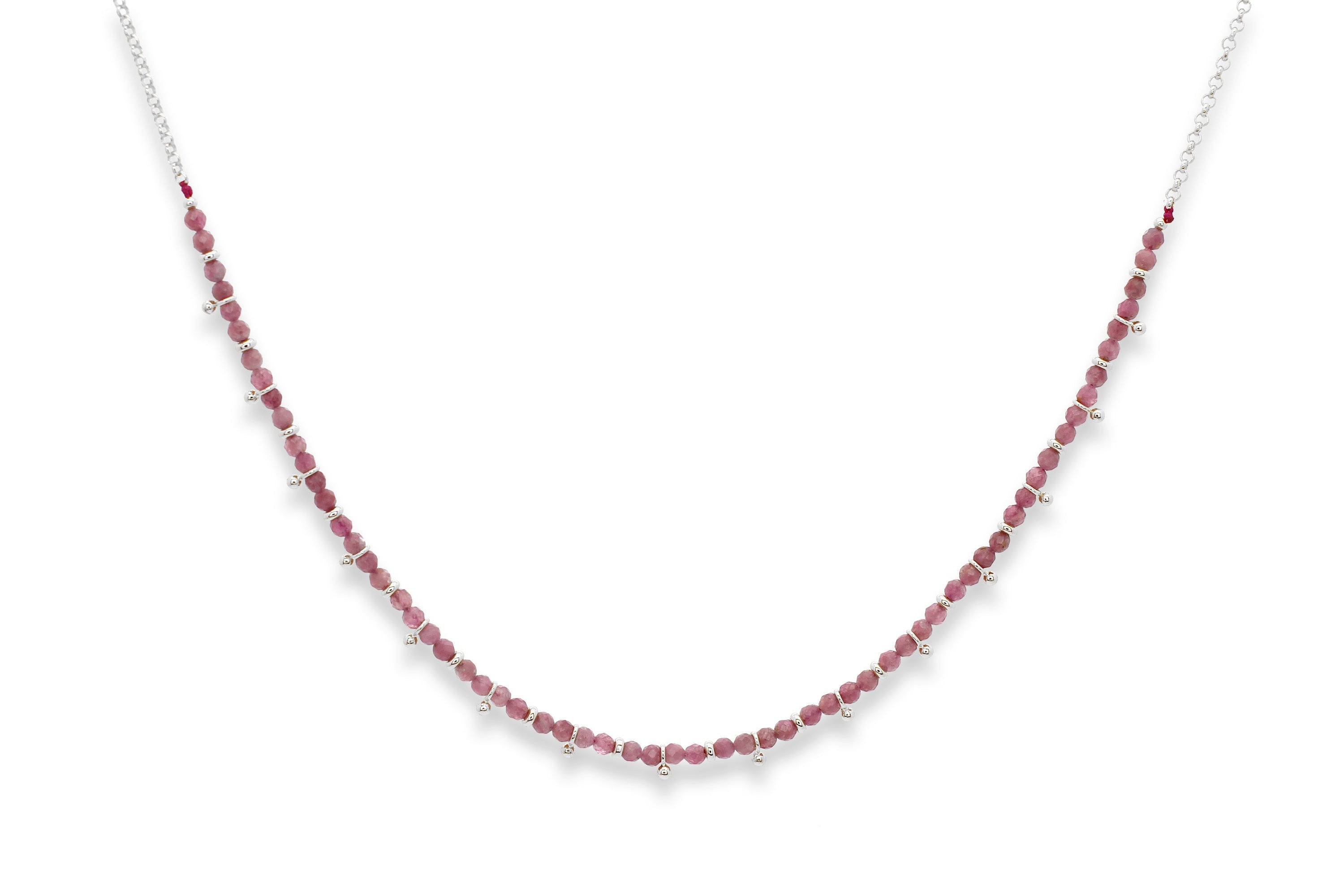 Salus Pink Tourmaline Gemstone Silver Necklace - Boho Betty