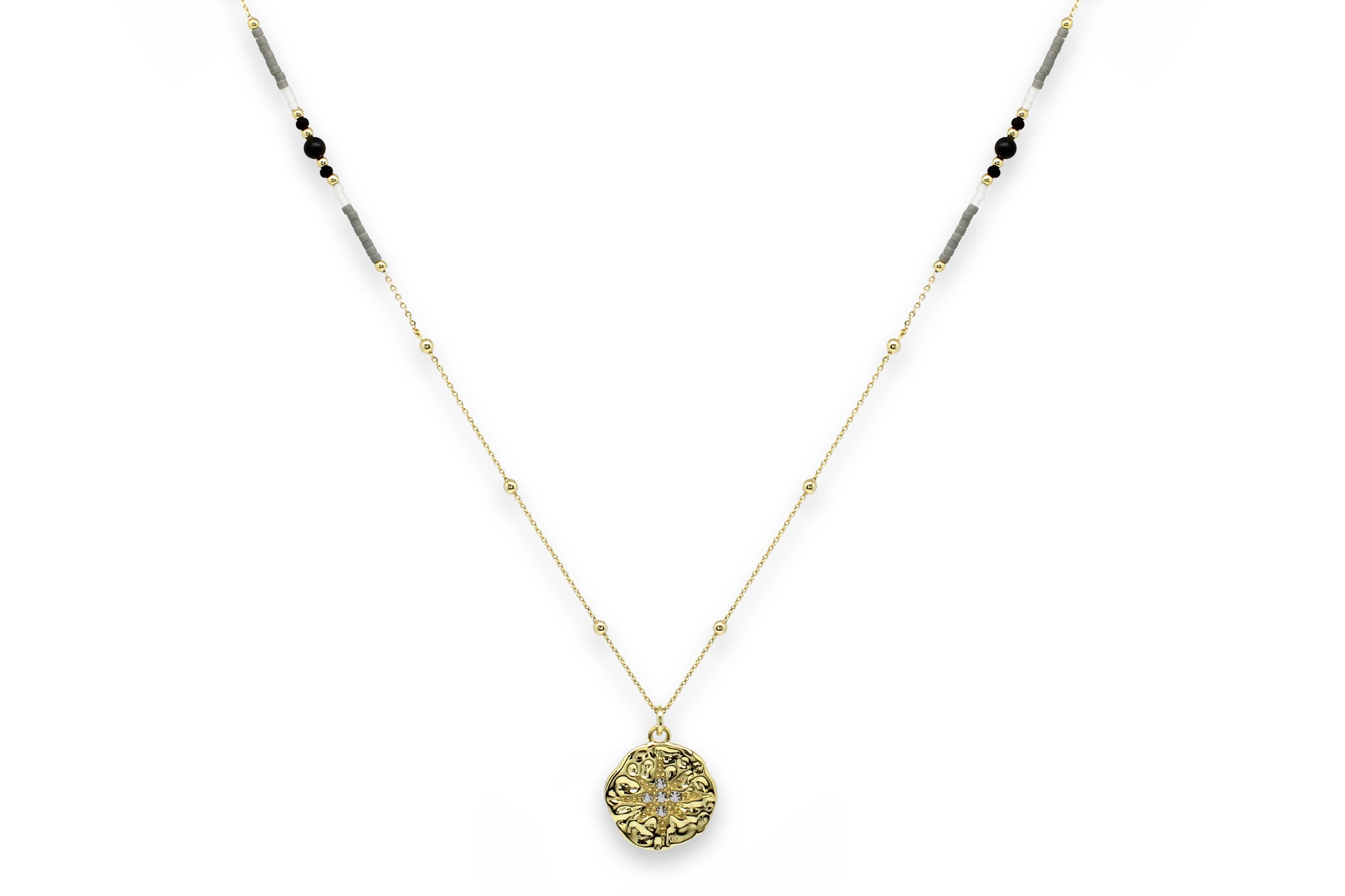 Hebe Black & Gold Long Beaded Necklace - Boho Betty
