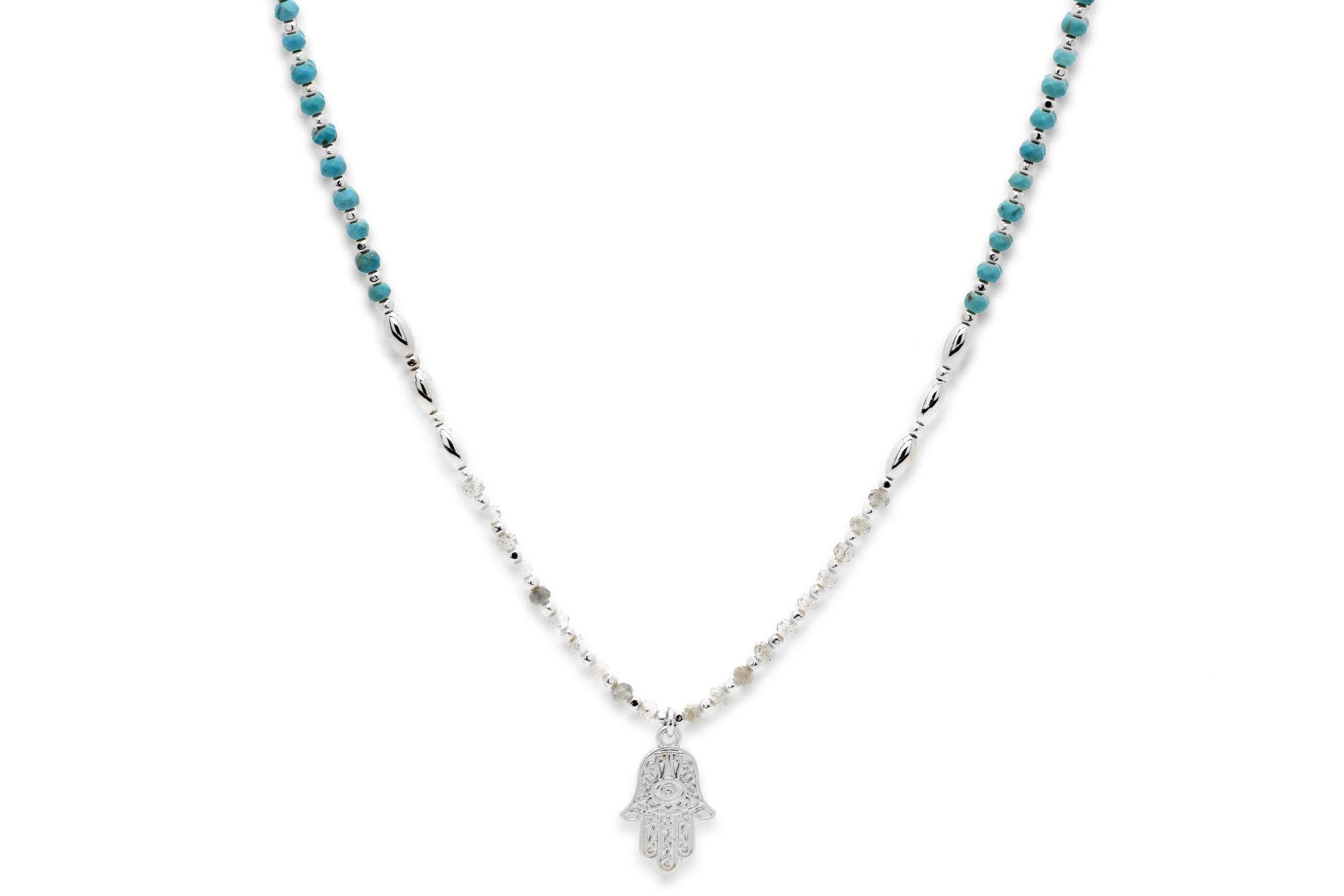 Lieu Turquoise Healing Hand silver Necklace - Boho Betty