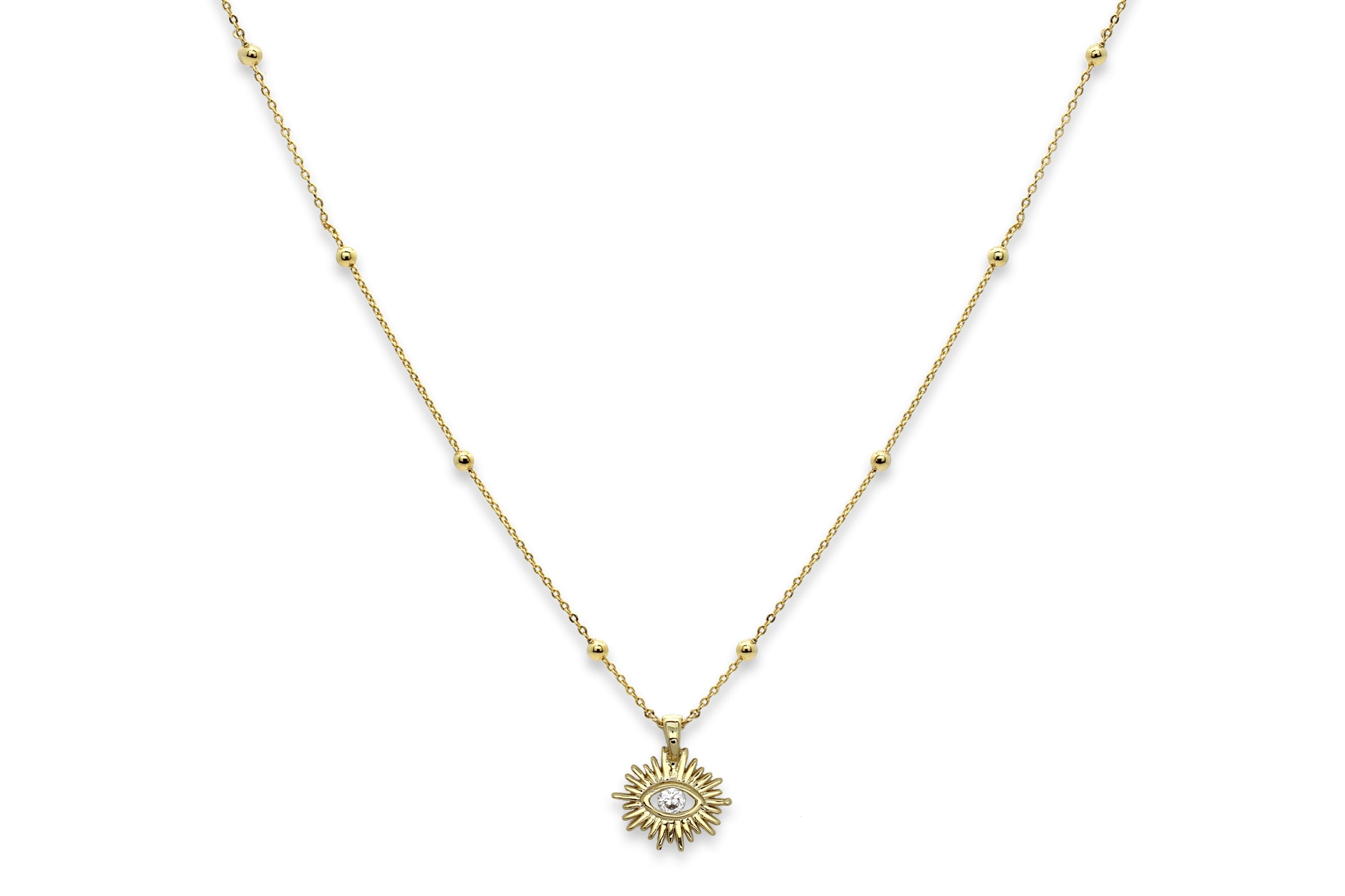 Mami Evil Eye Gold Long CZ Necklace - Boho Betty