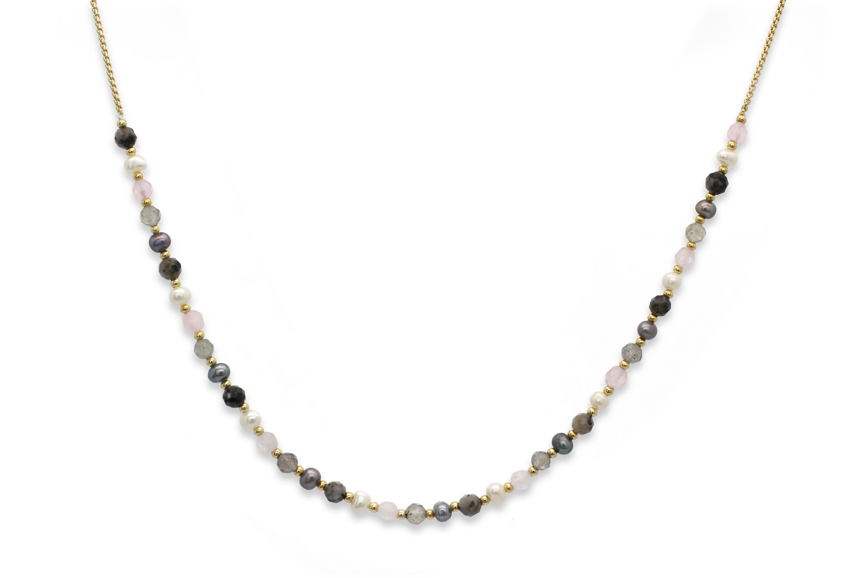 Mullo Pearl & Gemstone Gold Necklace - Boho Betty