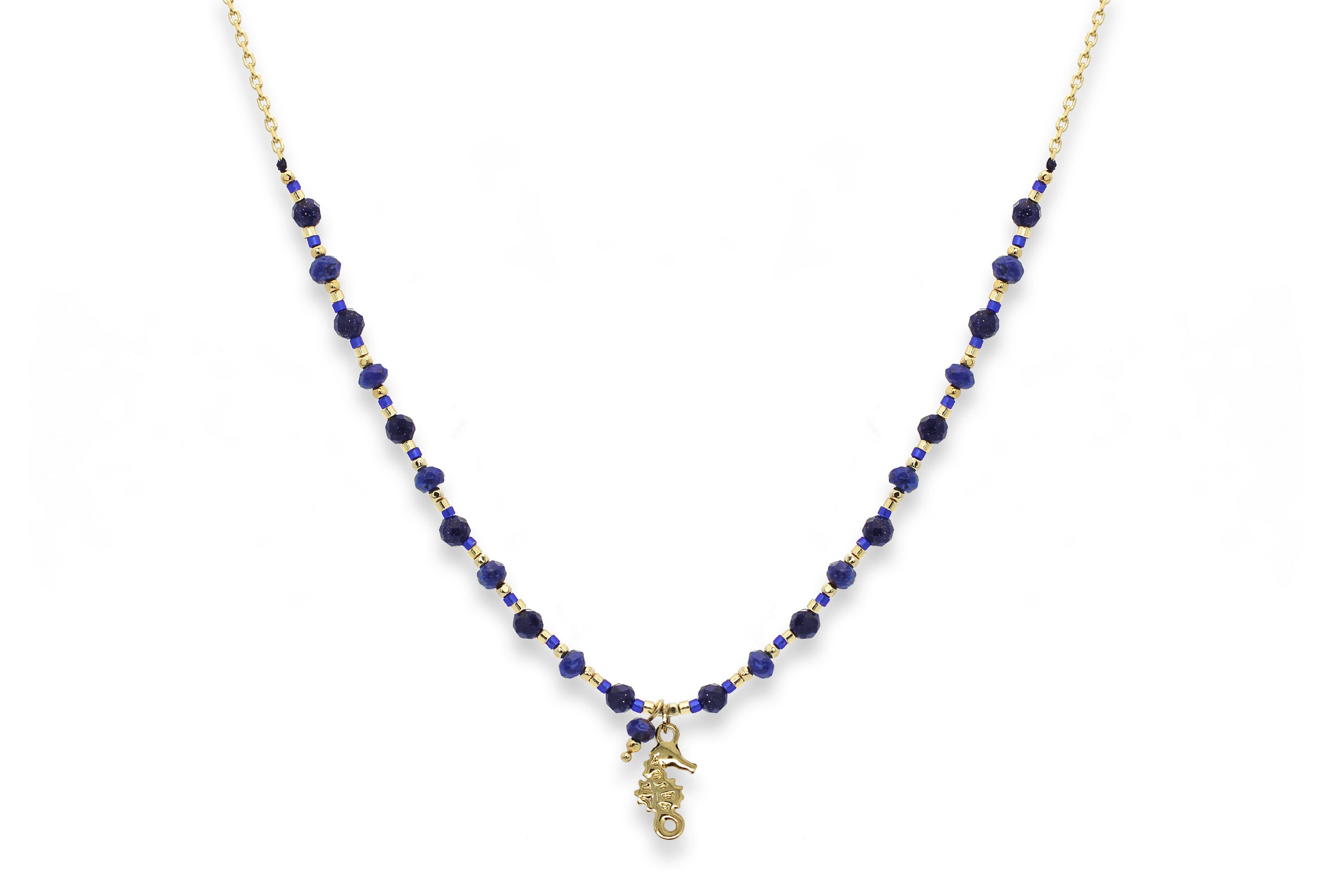 Tara Seahorse Lapis Lazuli Gold Necklace - Boho Betty