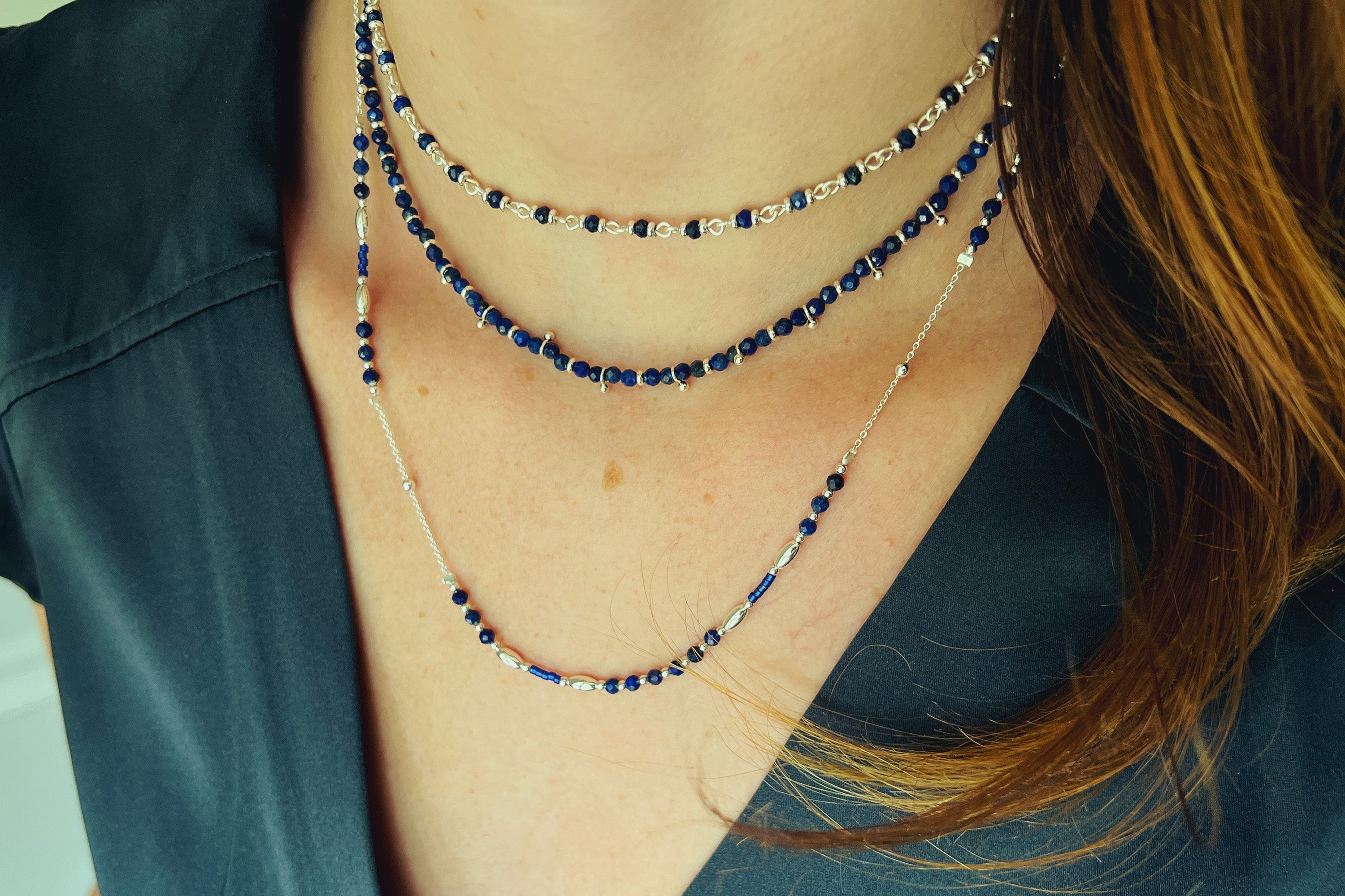 Horus Lapis Silver Gemstone Necklace - Boho Betty