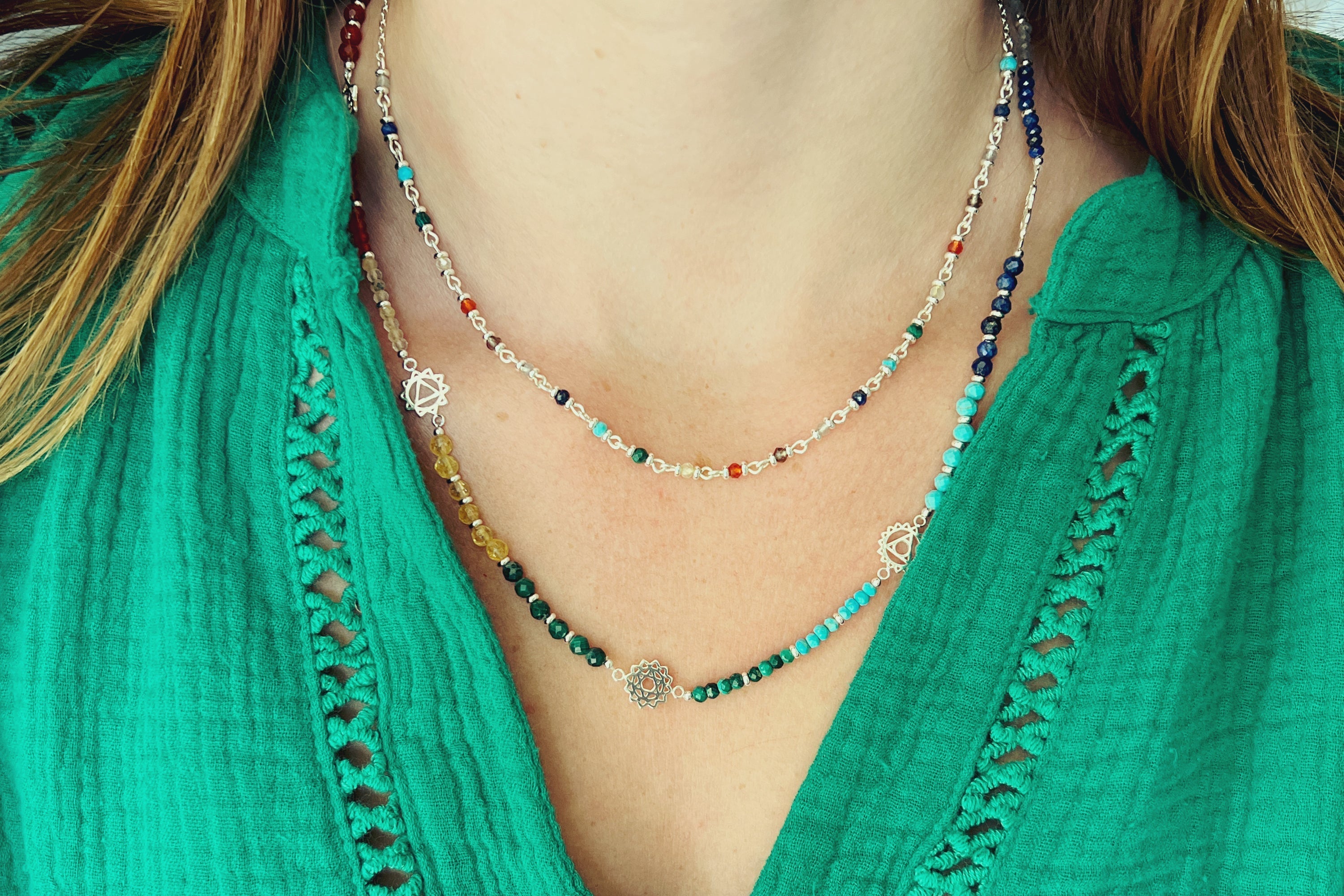 Rheia Chakra Gemstone Silver Necklace - Boho Betty