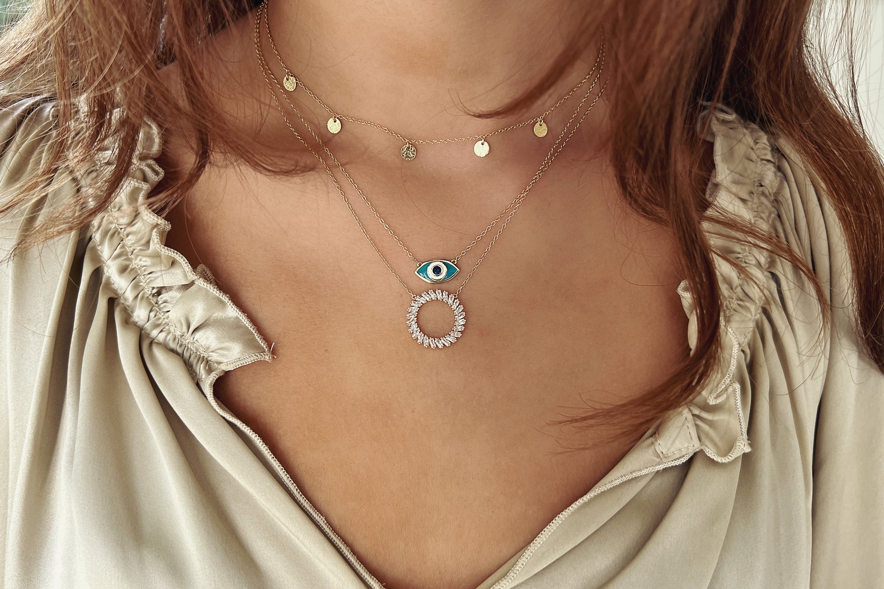 Agavero Gold CZ Sterling Silver Disc Necklace - Boho Betty